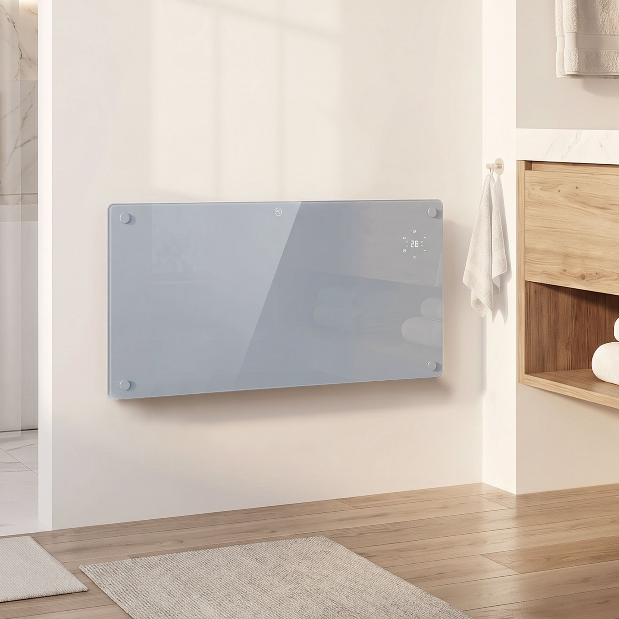 HOMCOM 1500W Smart Panel Heater Wall Mounted & Freestanding, Electric Heater with Weekly Timer, Open Window & Anti-Frost, Grey