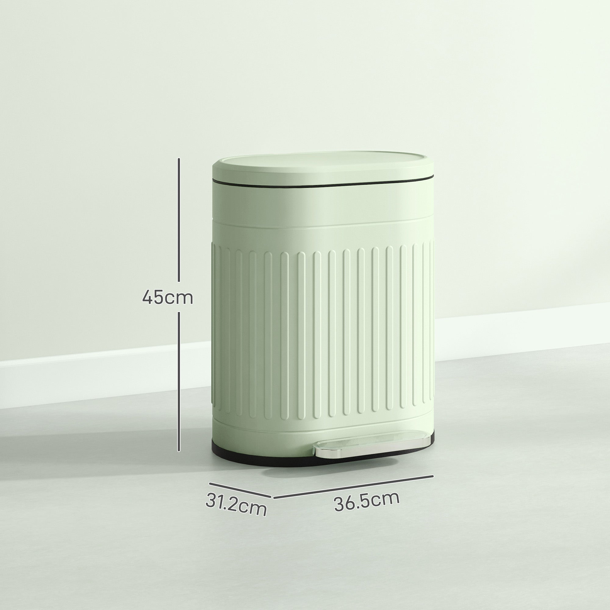HOMCOM 20 Litre Pedal Bin, Fingerprint Proof Kitchen Bin with Soft-close Lid, Metal Rubbish Bin with Foot Pedal and Removable Inner Bucket, Light Green - North Peak Garden Furniture