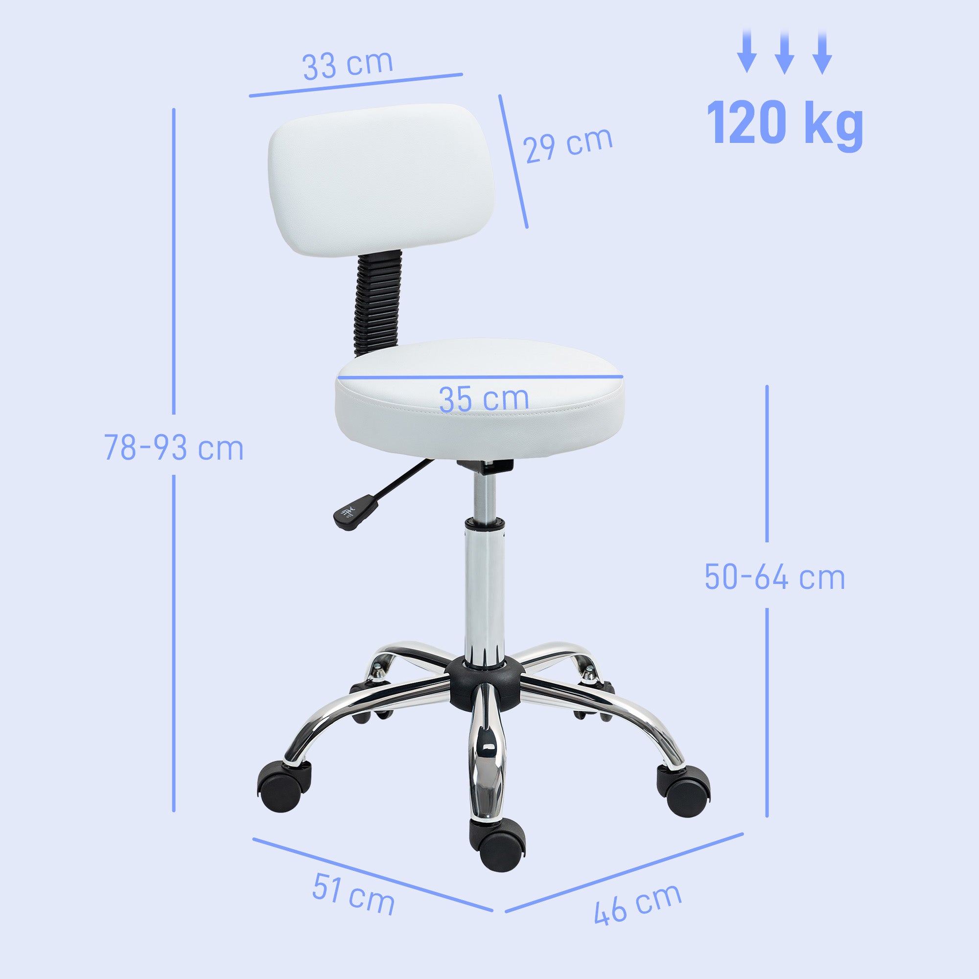 HOMCOM 360° Swivel Seat Salon Stool - White - North Peak Garden Furniture