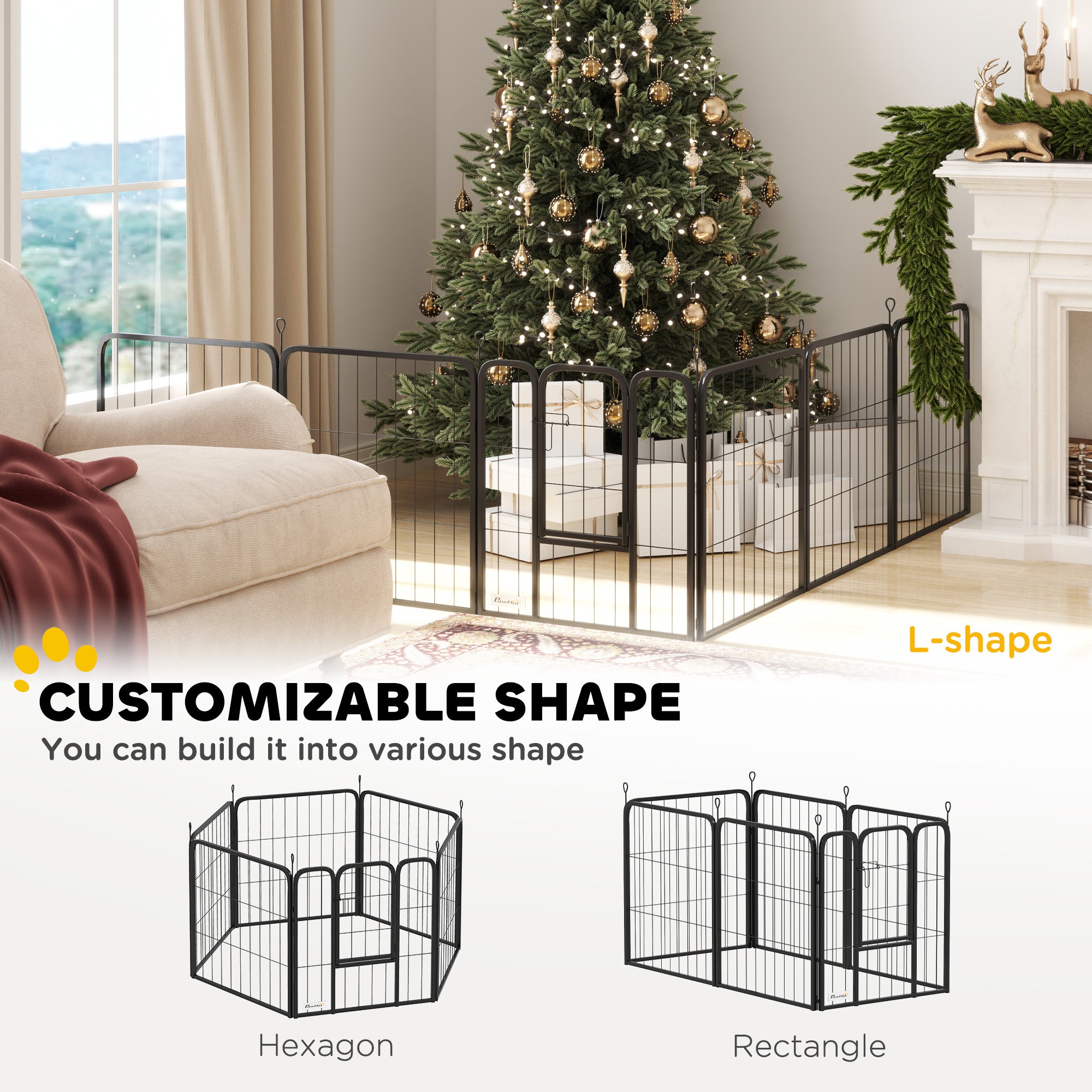 PawHut 6 Panels Heavy Duty Dog Playpen with Secure Door, for Indoor Outdoor, for Garden, Camping, 60cm High - North Peak Garden Furniture