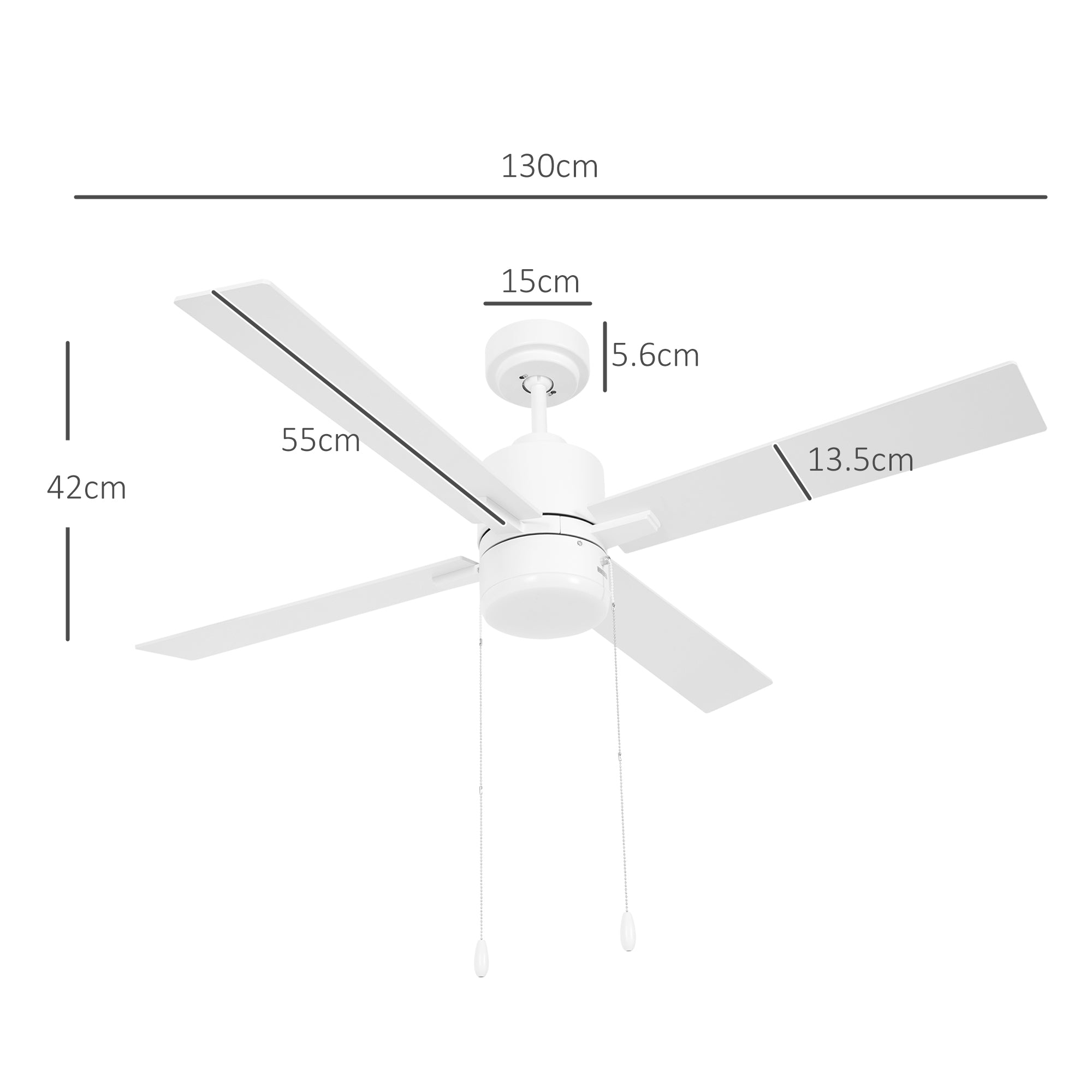 HOMCOM Ceiling Fan with LED Light, Flush Mount Ceiling Fan Lights with Reversible Blades, Pull-chain, White and Natural Tone - North Peak Garden Furniture