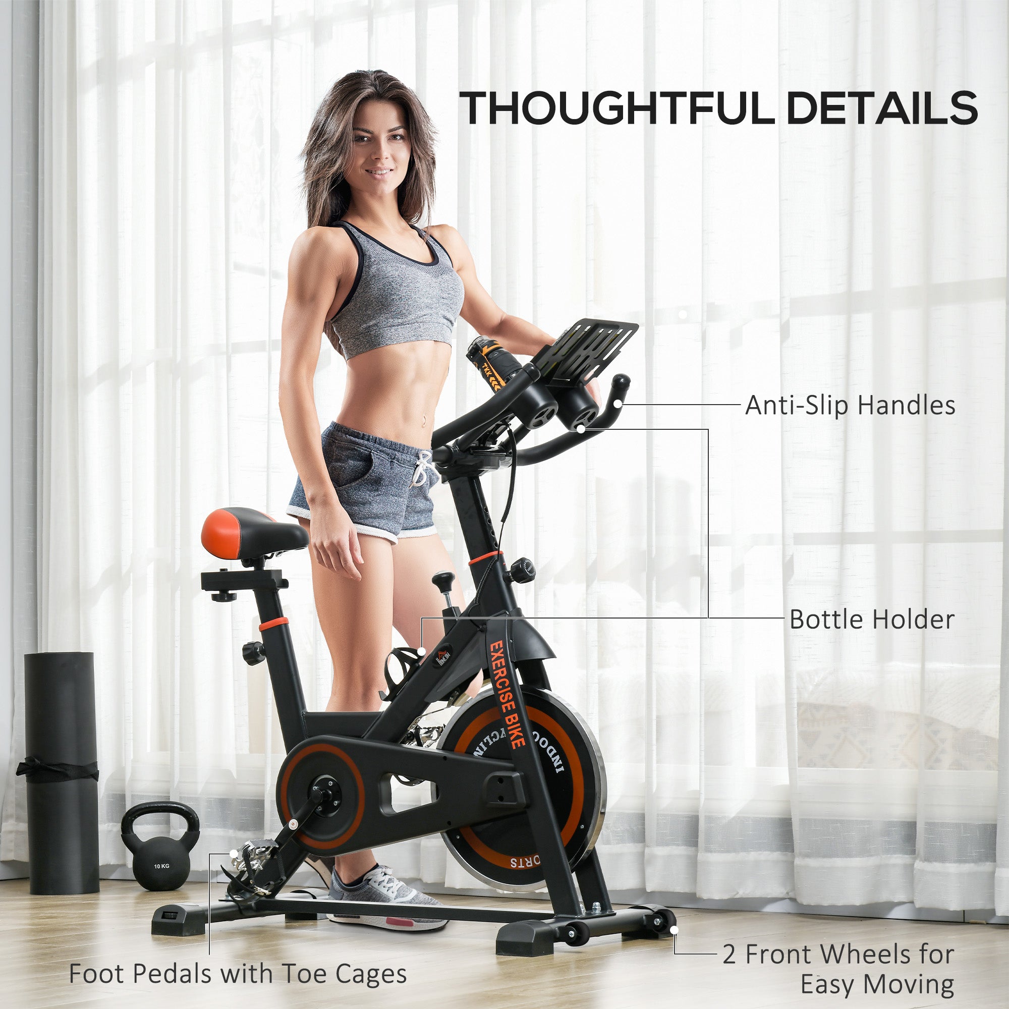 HOMCOM Exercise Bike, 8kg Flywheel Stationary Bike Indoor Cycling Machine with Adjustable Resistance Seat Handlebar, Black - North Peak Garden Furniture