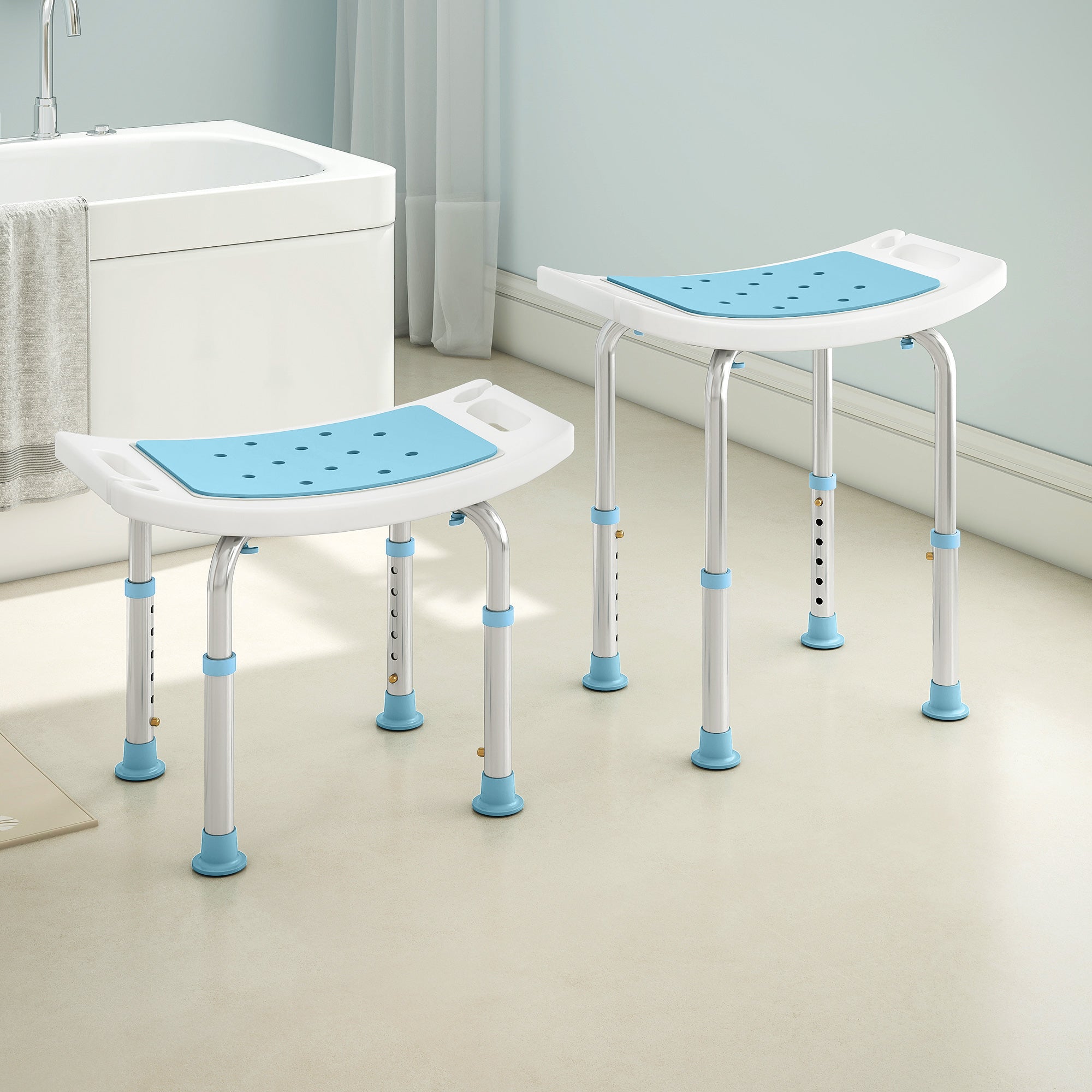 HOMCOM Shower Chair, Adjustable Height Shower Stool with Aluminium Frame and Non-Slip Feet, Bathtub Stool Seat for Elderly Disabled Handicap, Turquoise