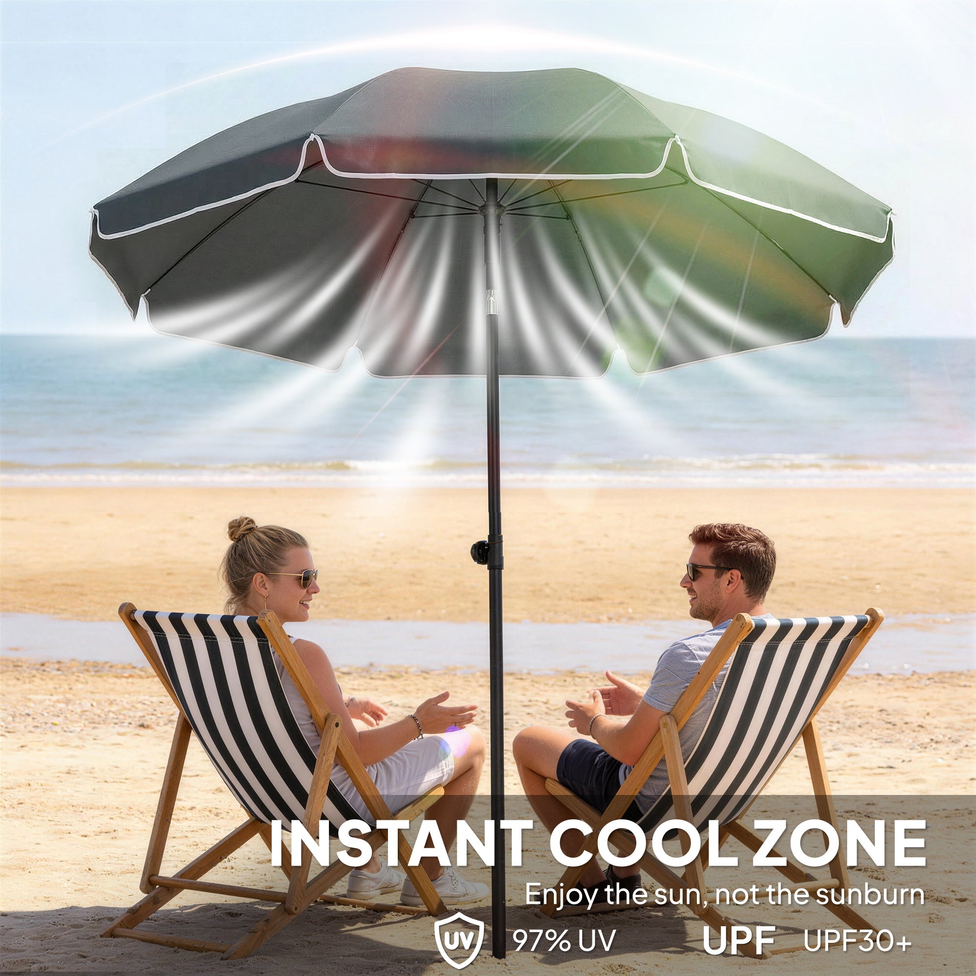 Outsunny 1.8 m Beach Umbrella Parasol with Sand Anchor, Portable 30° Tilting Patio Sun Shade with Adjustable Height, Dark Grey