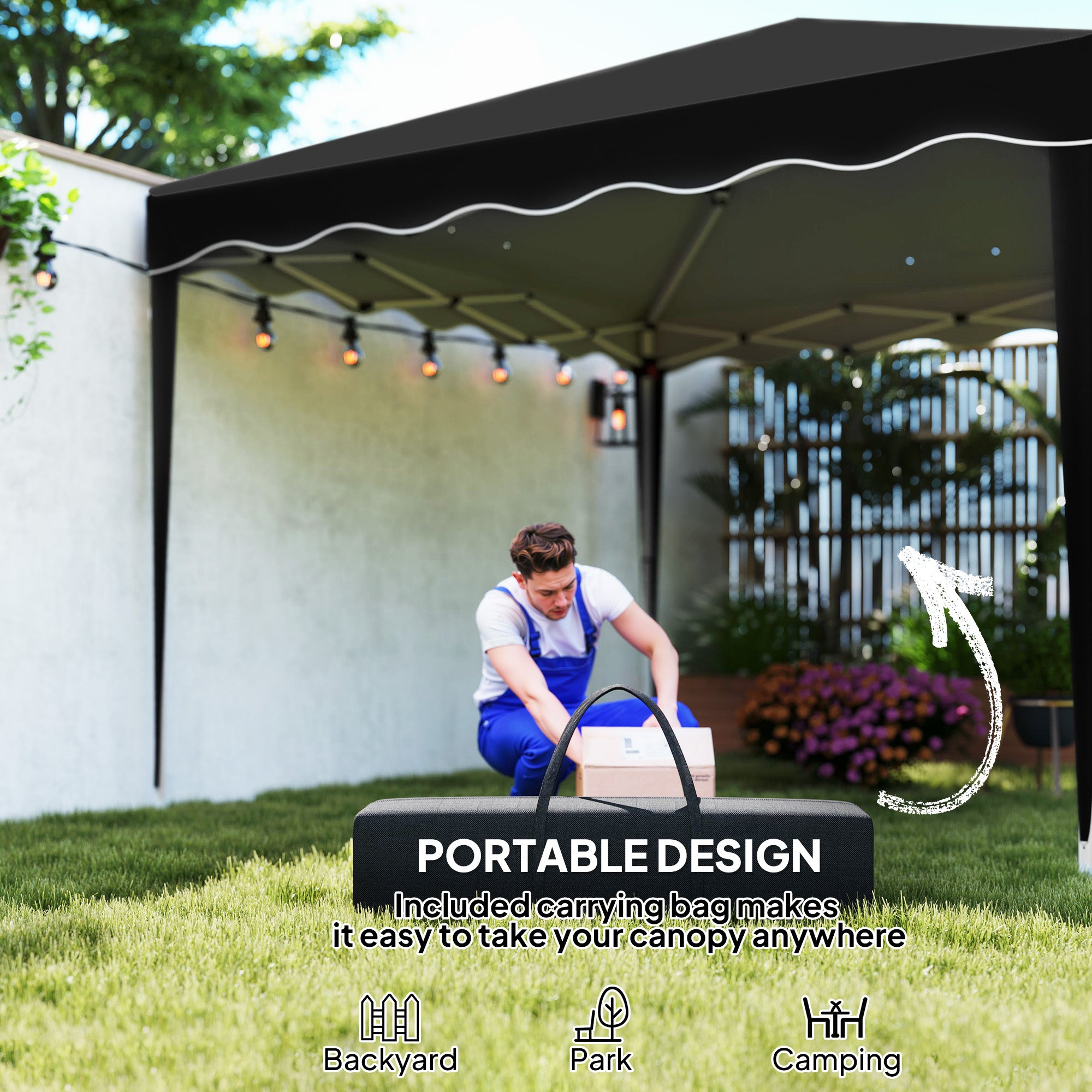 Outsunny 3 x 3cm Adjustable Height Pop-Up Gazebo, with Bag - Black - North Peak Garden Furniture
