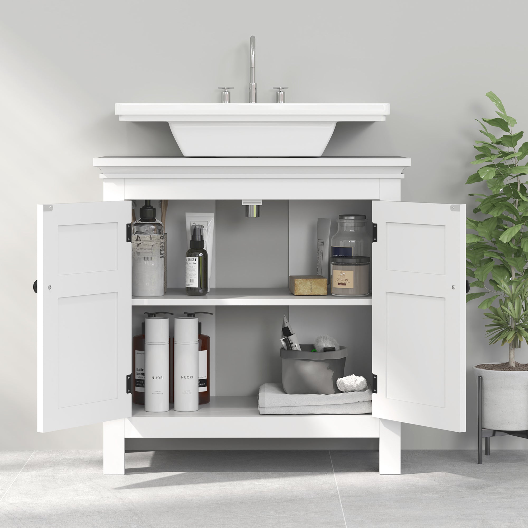 HOMCOM 15 x 20cm 'U' Cut Out Bathroom Storage Cabinet - White - North Peak Garden Furniture