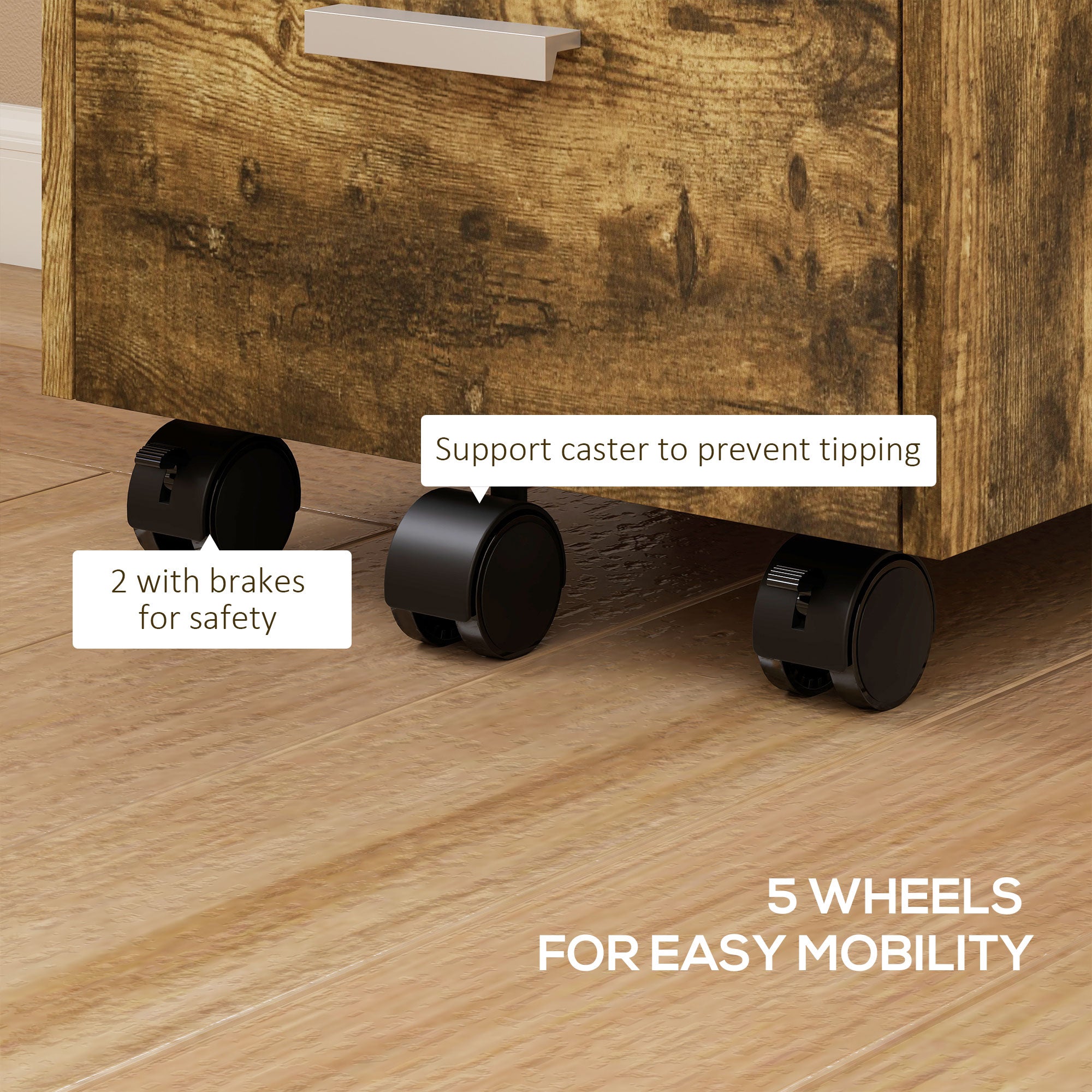 HOMCOM 3 Drawer Filing Cabinet with Lock, Rolling File Cabinet with Edged Top for Letter, A4 Size, Hanging File Folders