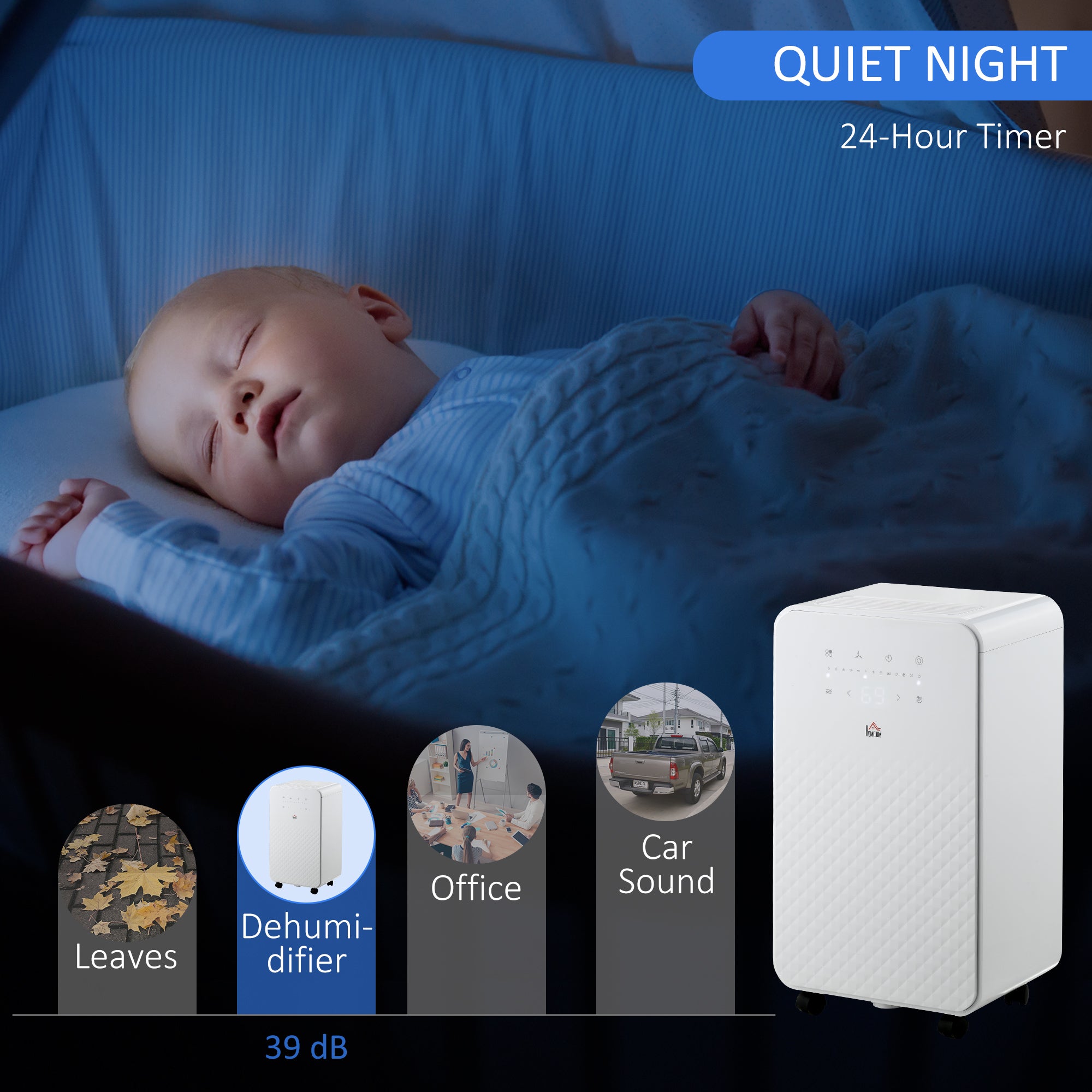 HOMCOM 2000mL Portable Dehumidifier with Air Purifier, 24H Timer, 5 Modes, 10L/Day, for Home Laundry, White - North Peak Garden Furniture