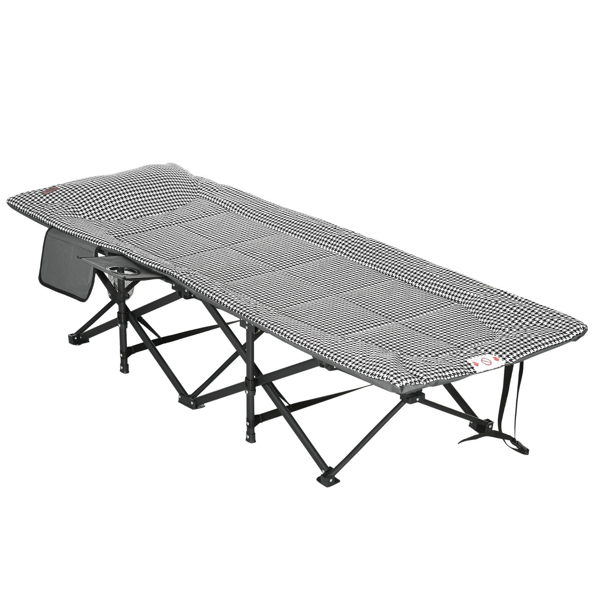 Outsunny Foldable Sun Lounger, Padded Patio Camping Bed with Carry Bag, Magazine Bag and Cup Holder for Outdoor, Garden, Black - North Peak Garden Furniture