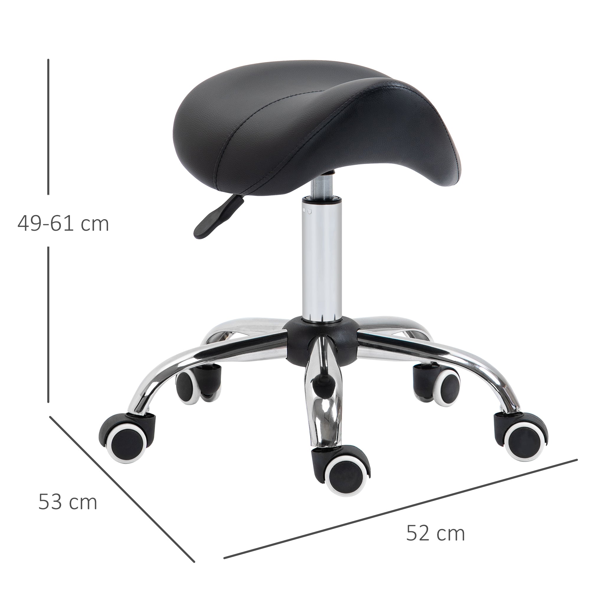 HOMCOM Cosmetic Stool 360° Rotate Height Adjustable Salon Massage Spa Chair Hydraulic Rolling Faux Leather Saddle Stool Mobility, Black - North Peak Garden Furniture