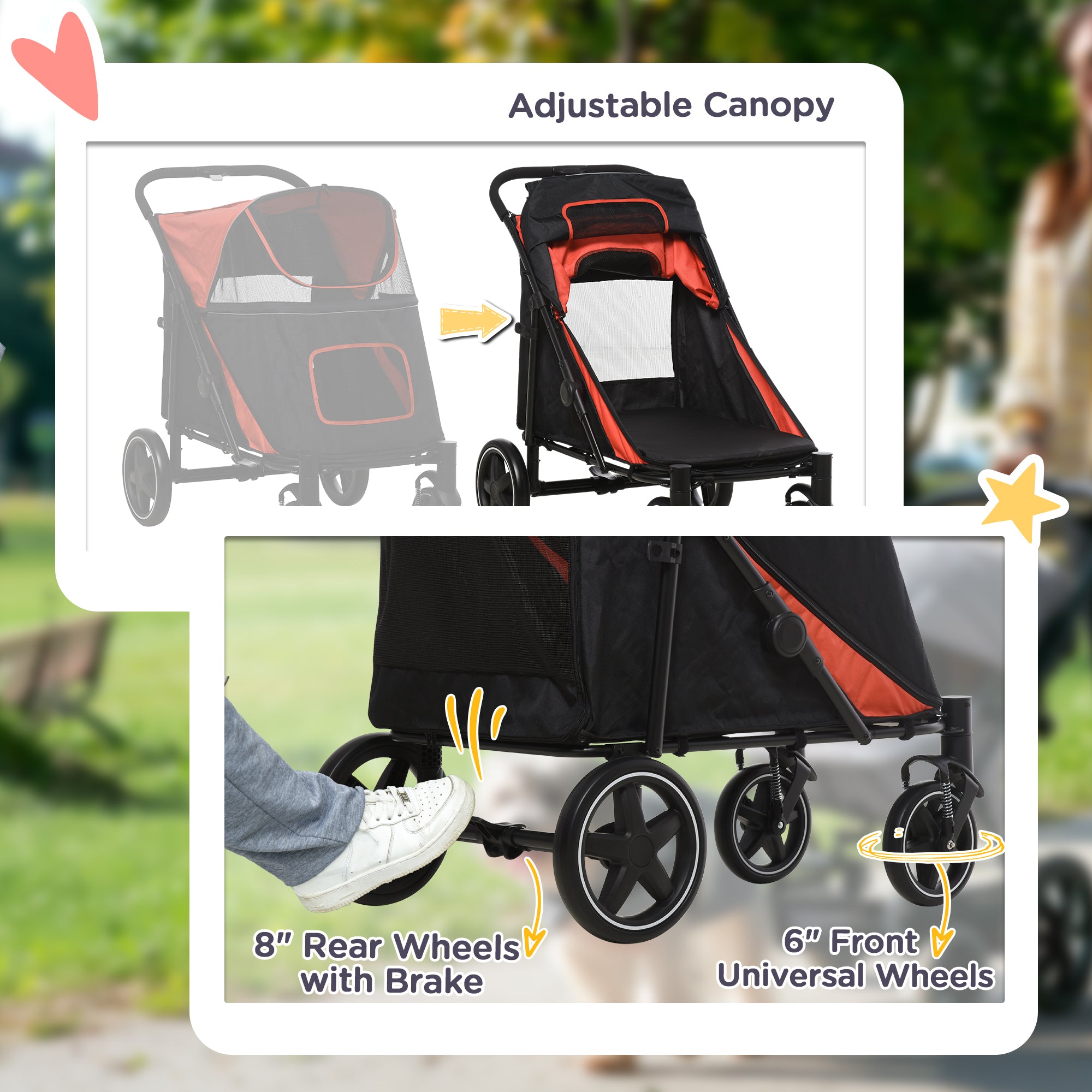 PawHut Foldable Pet Stroller, with Universal Wheels, Shock Absorber, for Medium and Large Dogs - Red