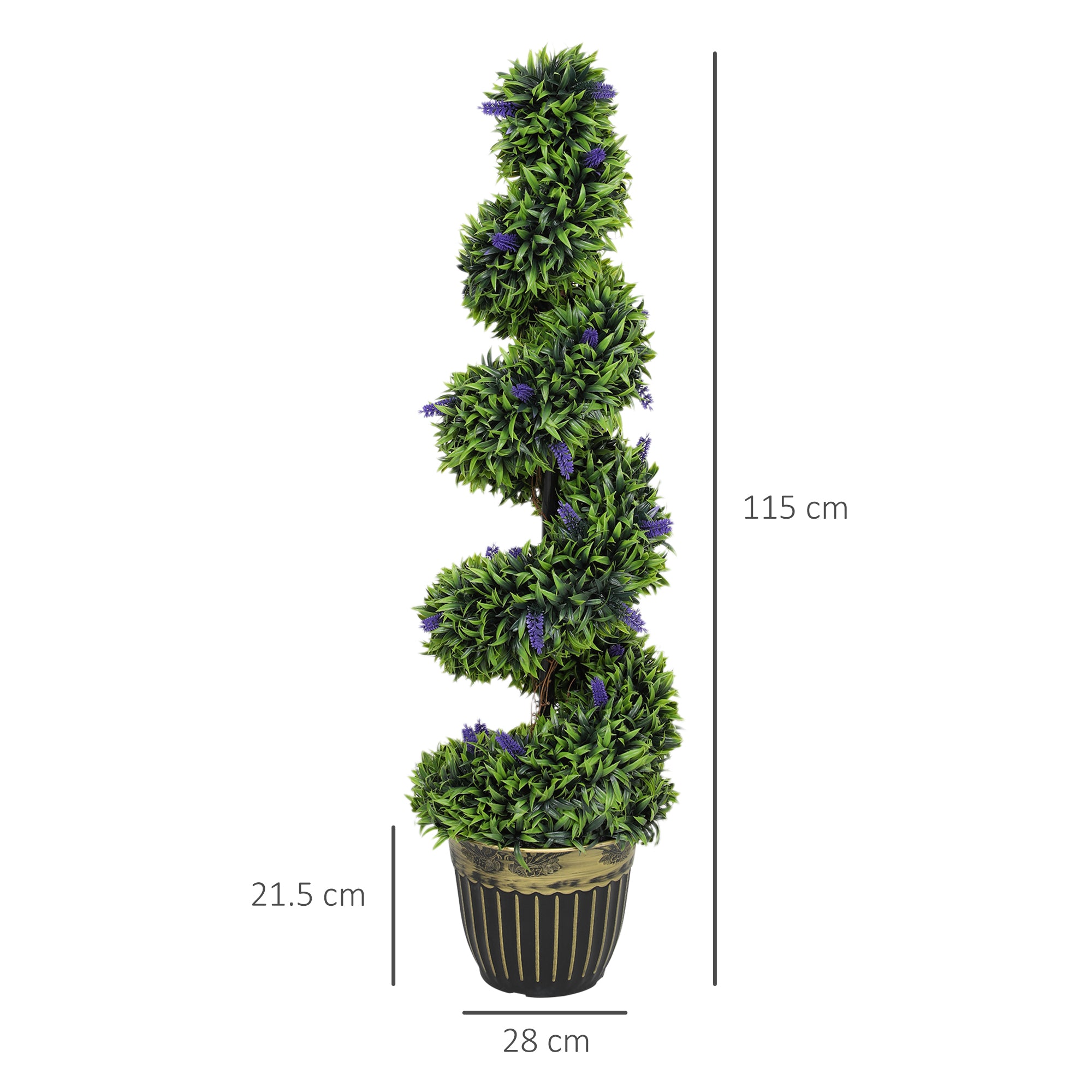 HOMCOM Set of 2 Decorative Artificial Plants, Boxwood Spiral Topiary Tree with Lavender and Pot, Fake Plants for Home Indoor Outdoor Decor, 115cm - North Peak Garden Furniture