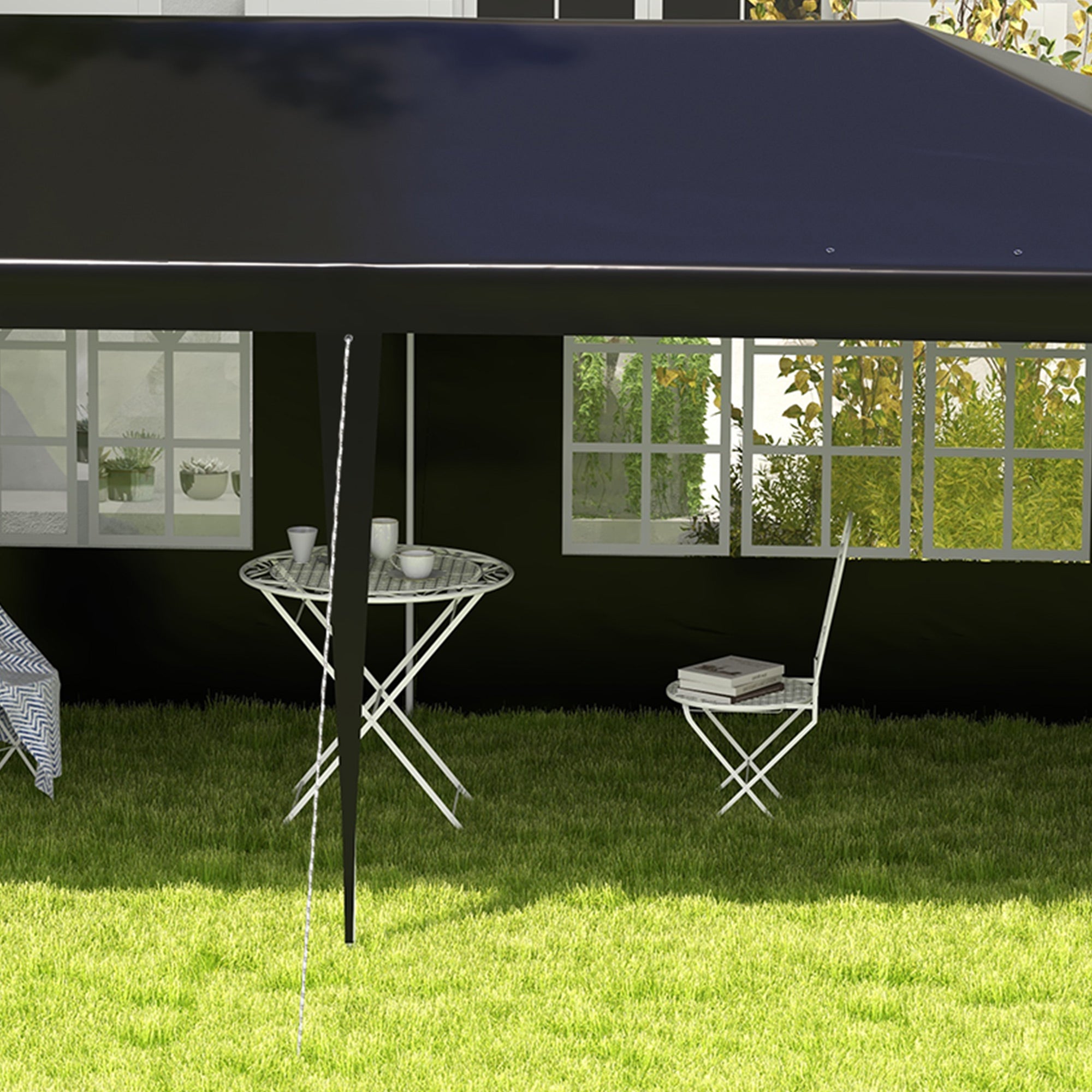 Outsunny 6 x 3 m Party Tent Gazebo Marquee Outdoor Patio Canopy Shelter with Windows and Side Panels Black - North Peak Garden Furniture