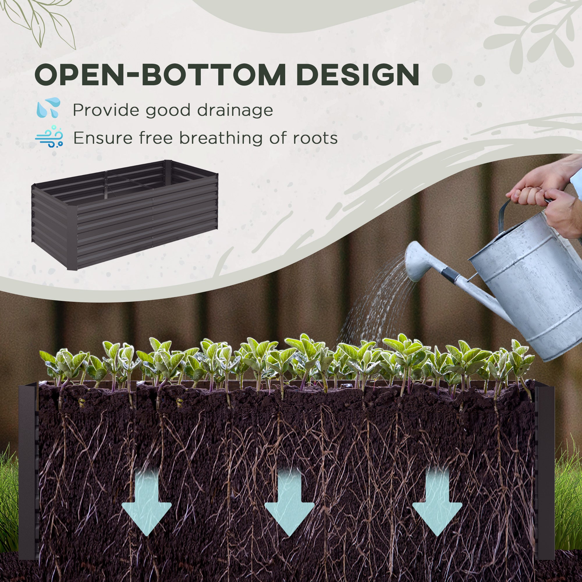 Outsunny Raised Beds for Garden, Galvanised Steel Outdoor Planters with Multi-reinforced Rods, 180 x 90 x 59 cm, Dark Grey - North Peak Garden Furniture