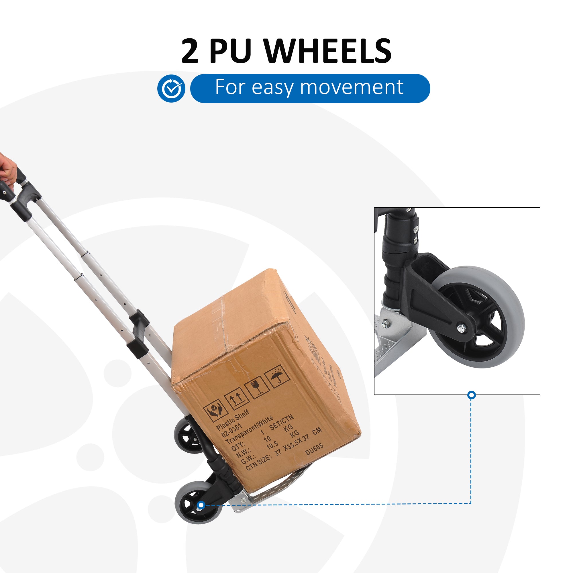 HOMCOM Aluminium Folding Hand Truck Trolley, Heavy Duty Foldable Sack Cart with Adjustable Telescoping Handle, 70KG Load Capacity - North Peak Garden Furniture