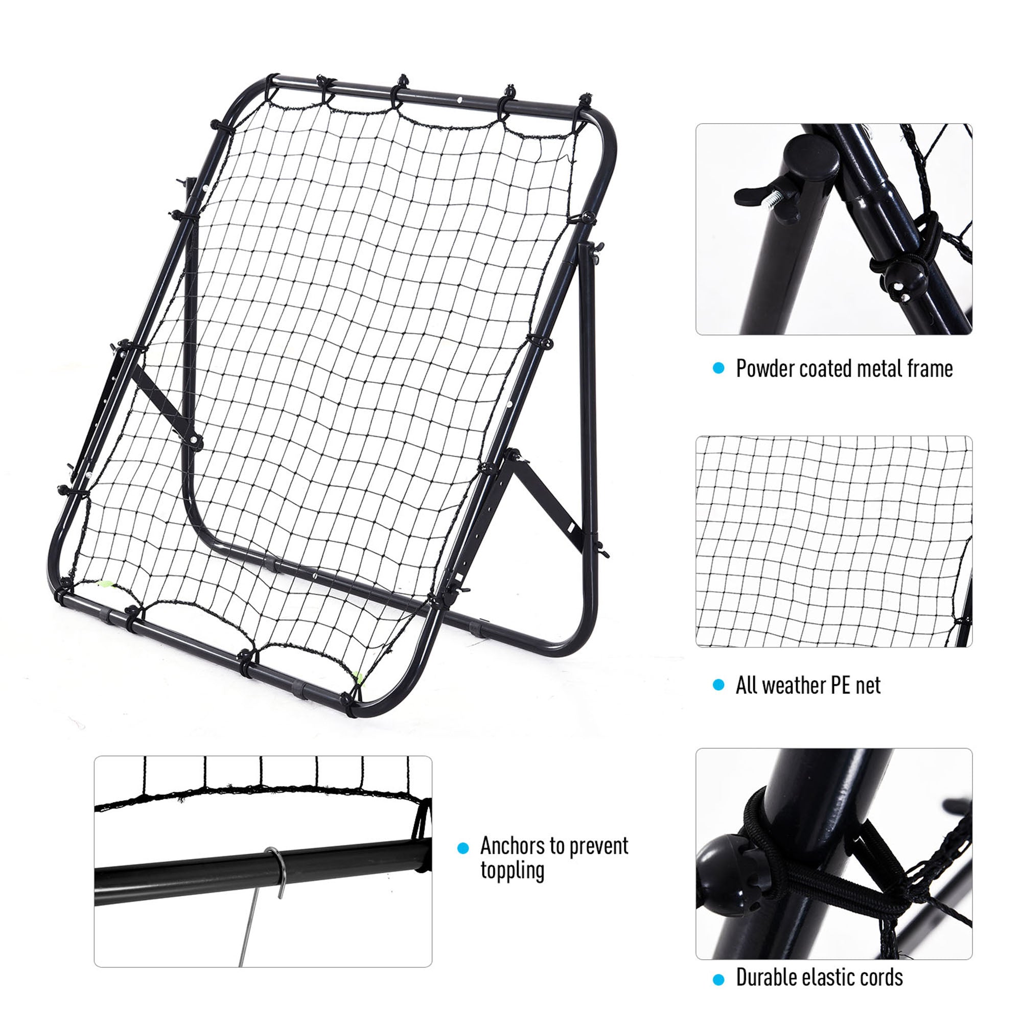 HOMCOM Adjustable Rebounder Net Kickback Target Goal for Teens Adults Training, Black - North Peak Garden Furniture