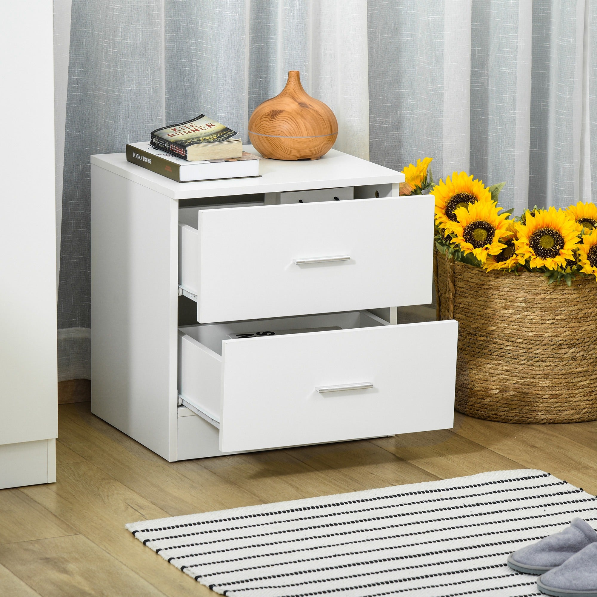 HOMCOM Bedside Table with 2 Drawers, Modern Nightstand, Cabinet Drawers Side Storage Unit for Bedroom, Living Room - North Peak Garden Furniture