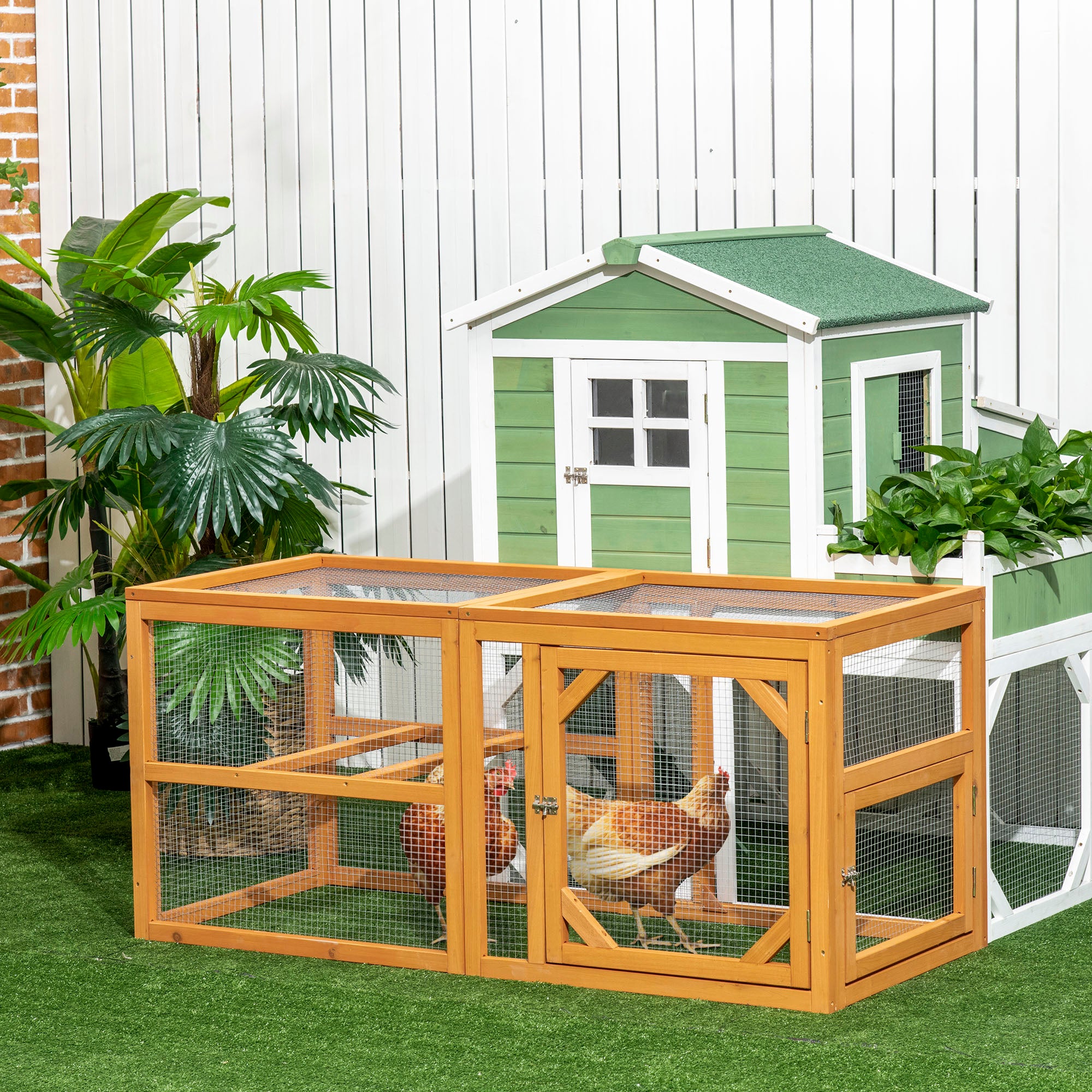 PawHut Wooden Chicken Coop with Perches, Doors, Combinable Design, for 2-4 Chickens - Natural Wood Colour - North Peak Garden Furniture