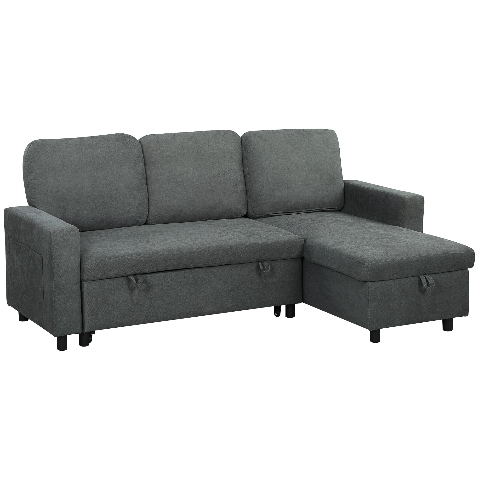 HOMCOM L Sofa Bed, with Storage - Charcoal Grey - North Peak Garden Furniture