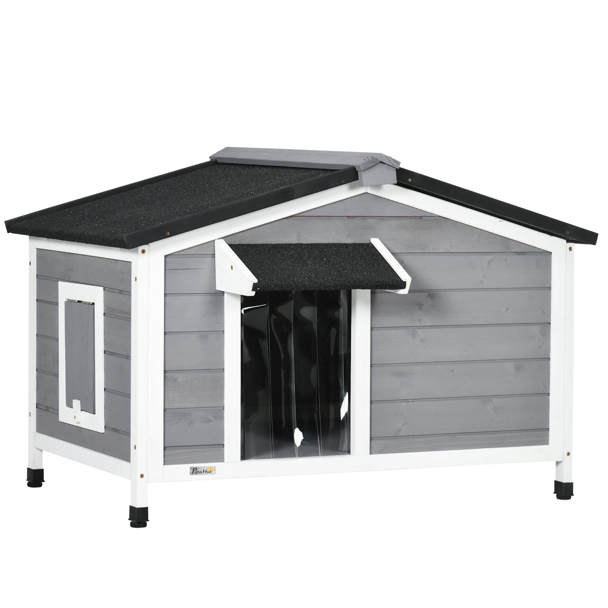 PawHut Wooden Dog Kennel for Outside, for Medium Dogs, 65H x 97L x 72Wcm, Grey - North Peak Garden Furniture