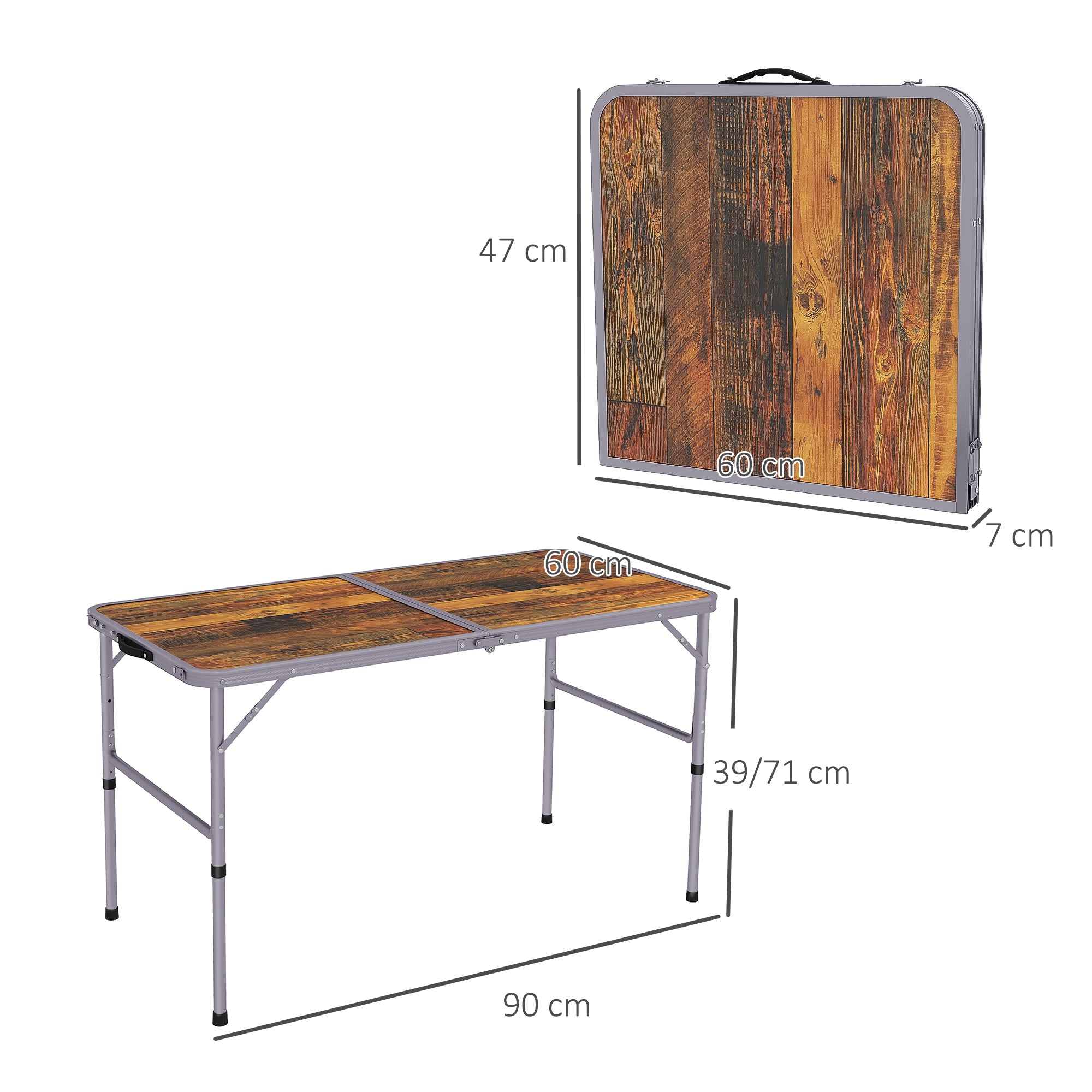 Outsunny 3ft Folding Camping Table Height Adjustable Aluminium Outdoor Garden Party Picnic BBQ Trestle Table Field Kitchen - North Peak Garden Furniture