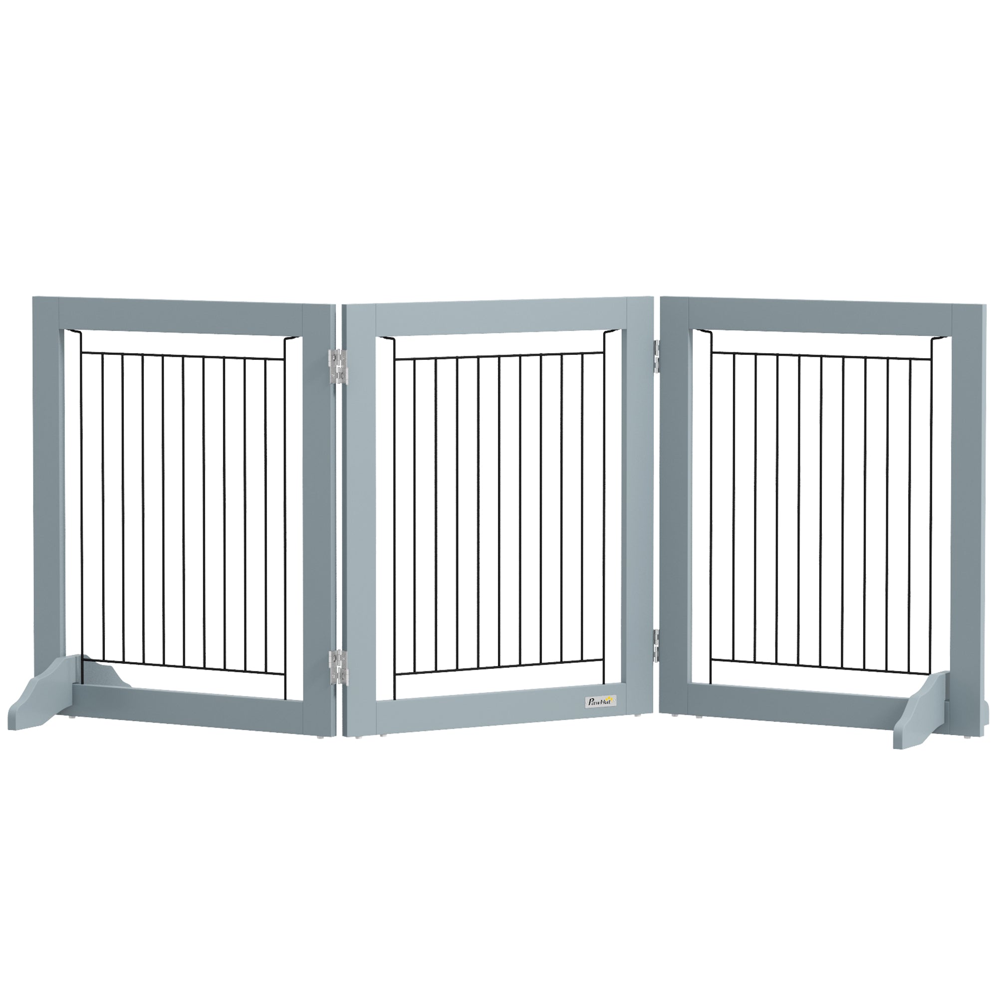 PawHut Foldable Pet Gate, with Three Panels & Two Support Feet - Grey - North Peak Garden Furniture