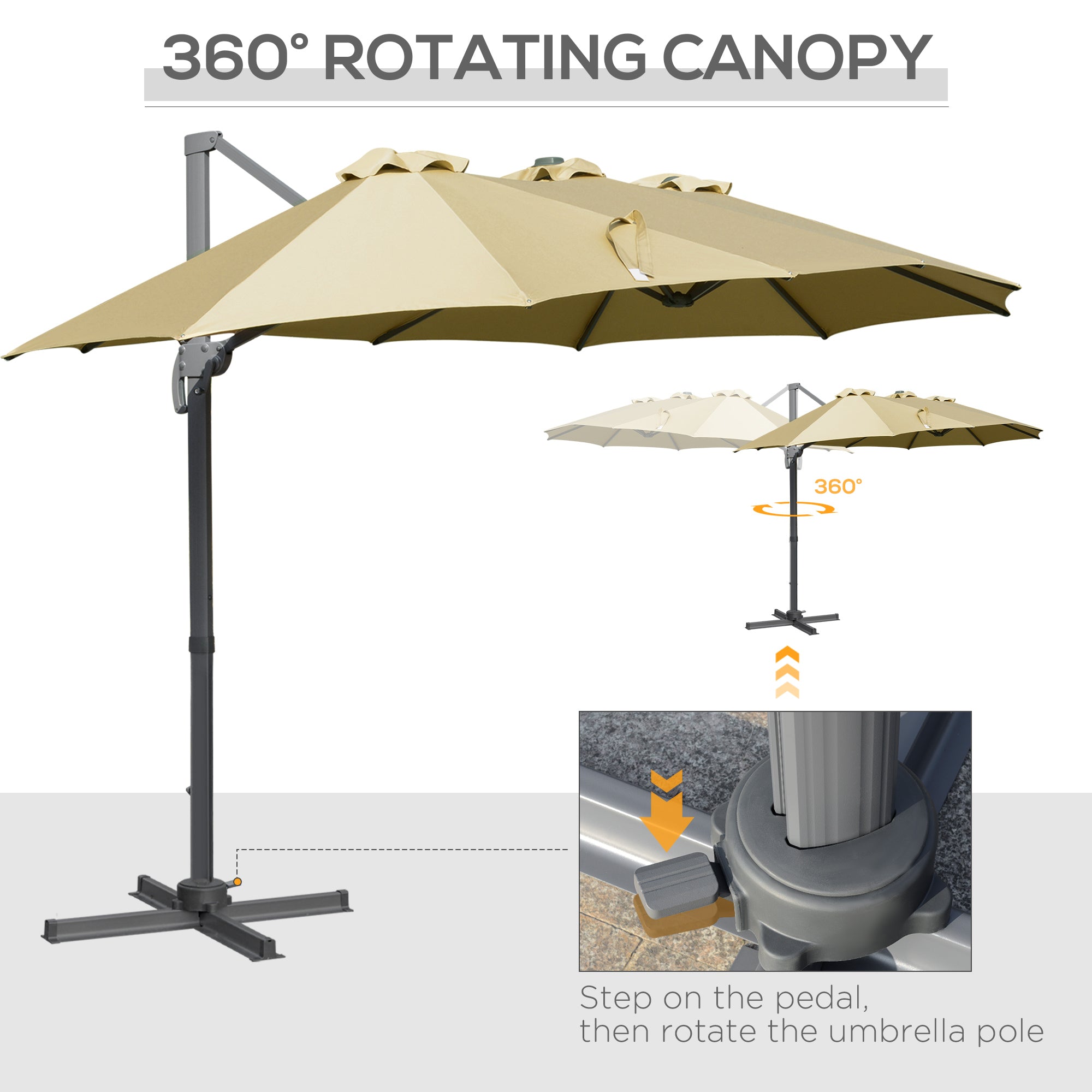 Outsunny 4.5 m Patio Parasol, Large Double-Sided Rectangular Garden Umbrella with Crank Handle, 360° Cross Base for Bench, Outdoor, Khaki