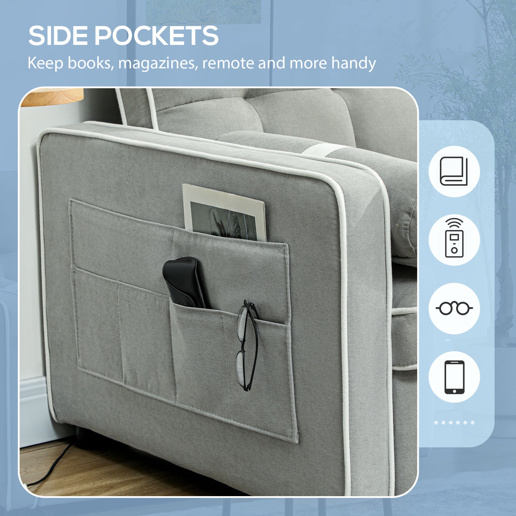 HOMCOM Two-Seater Linen-Look Sofa Bed - Light Grey - North Peak Garden Furniture