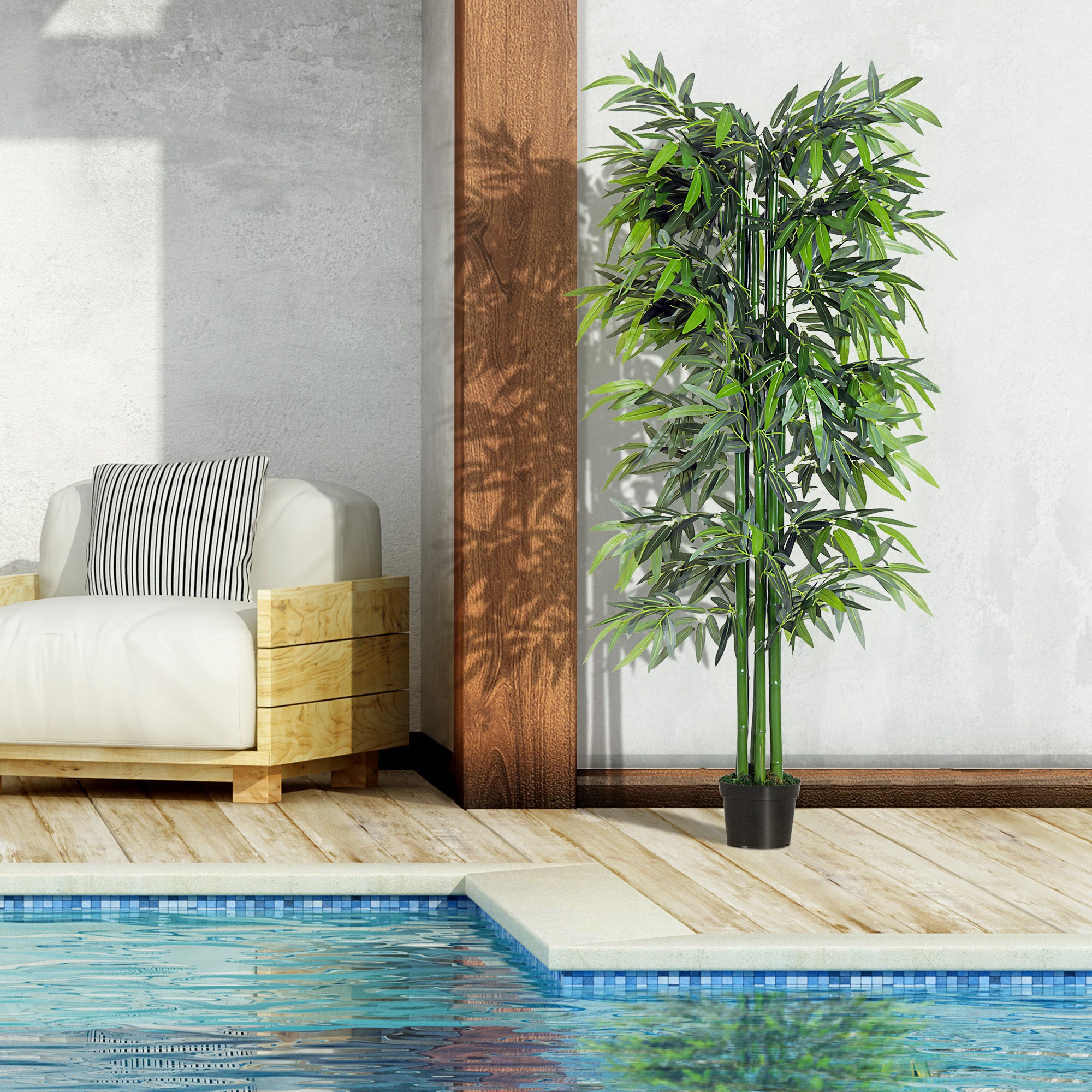 Outsunny 6ft Artificial Bamboo Tree Plant Greenary in A Pot for Home Office Planter 1.8M - North Peak Garden Furniture