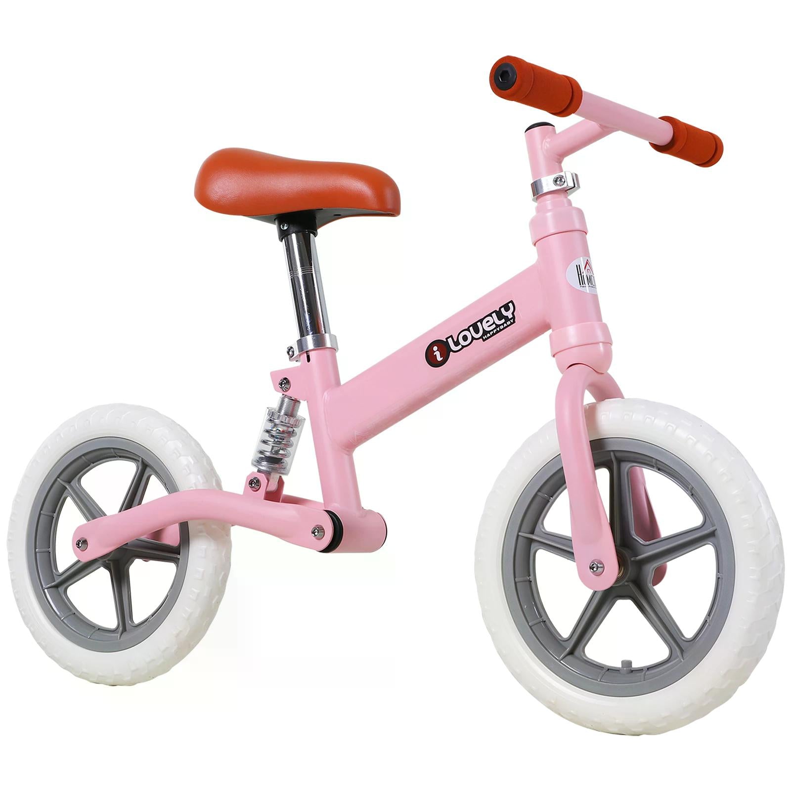 HOMCOM 12" Kids Balance Bike No Pedal Bicycle EVA Tire Adjustable Seat Toddler Training Bike W/ Shock Absorber 2 - 5 Years Gift for Boys Girls Pink