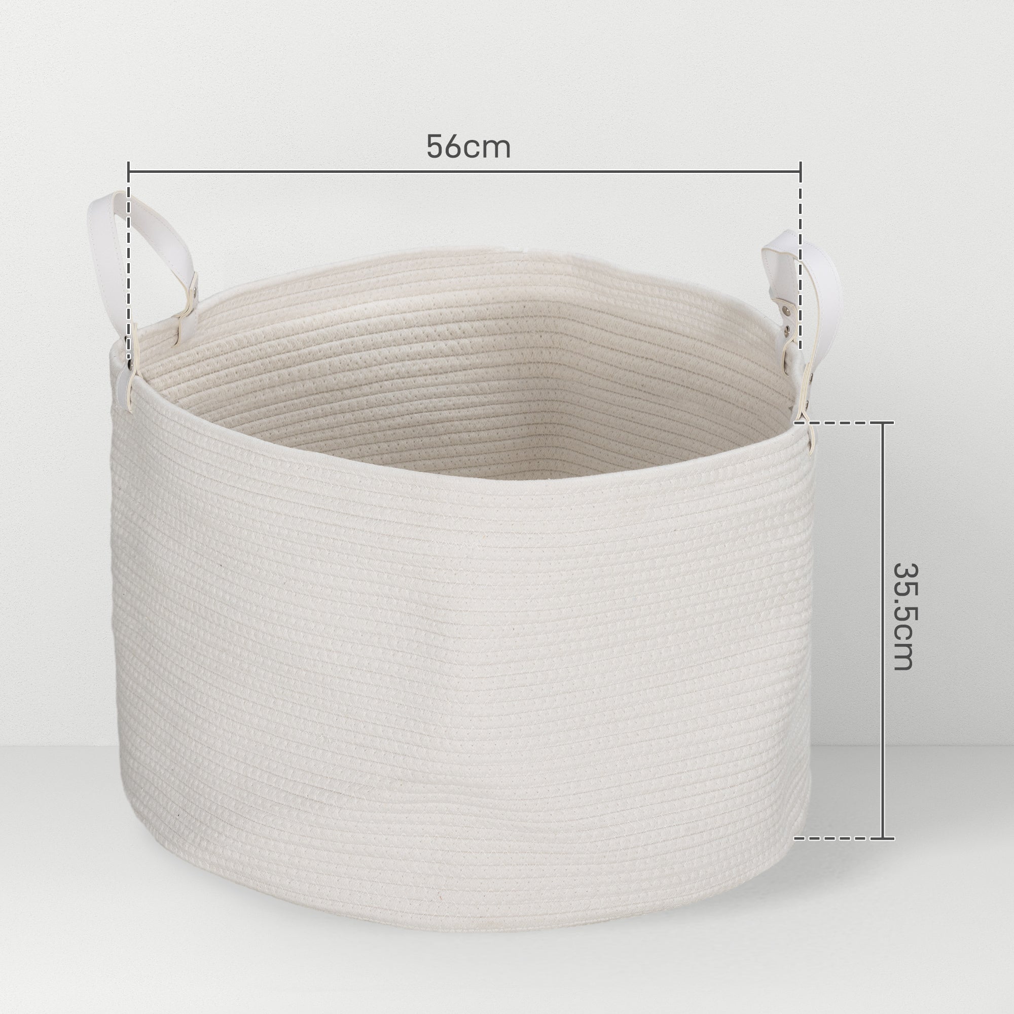 HOMCOM 88L Cotton Rope Laundry Basket, with Handles - Cream White - North Peak Garden Furniture