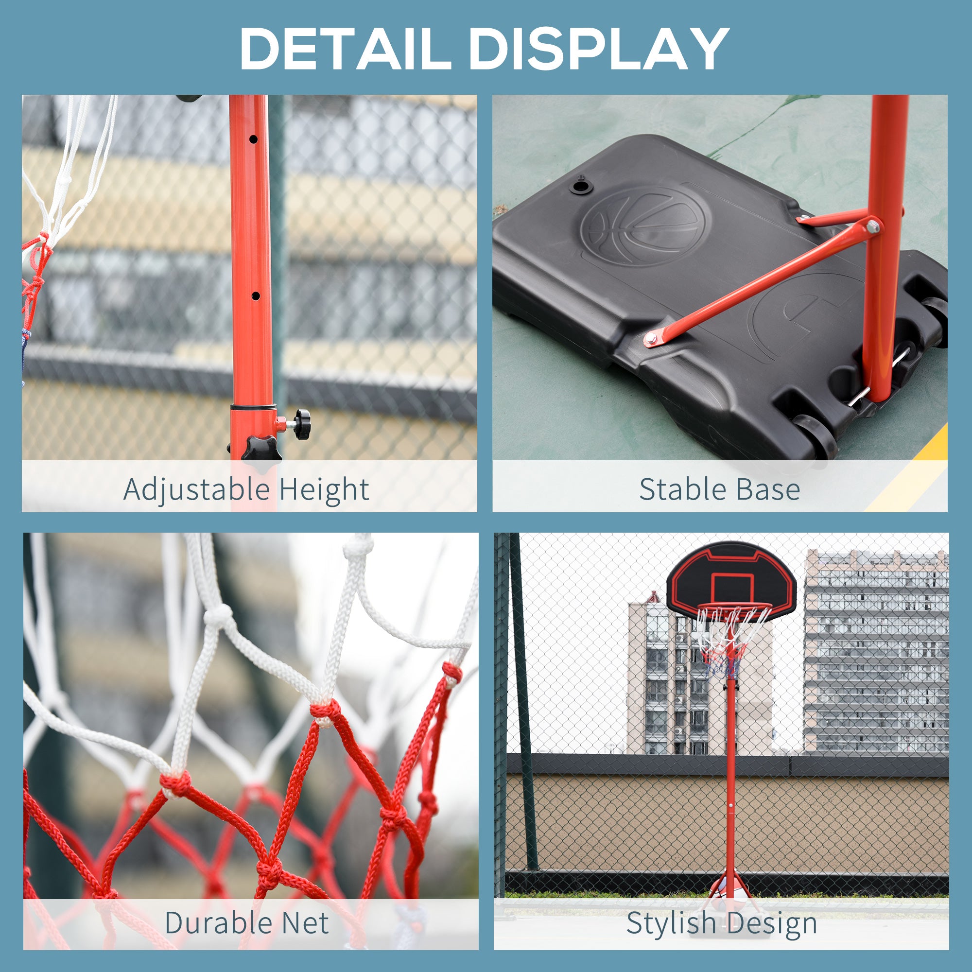 HOMCOM Outdoor Free Standing Basketball Stand Kids Fun Ball Games Net Hoop Garden Sports Backboard Portable Height Adjustable (1.55m-2.1m) w/ Wheels, Black - North Peak Garden Furniture