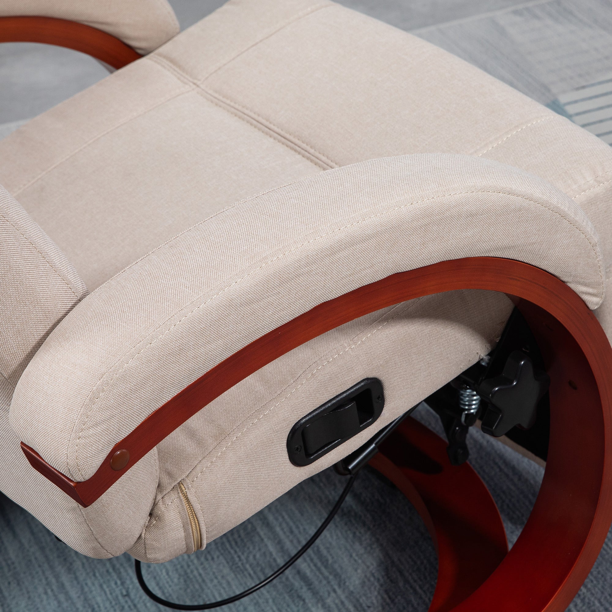 HOMCOM 135° Manual Reclining Swivel Chair, with Footrest - Beige - North Peak Garden Furniture