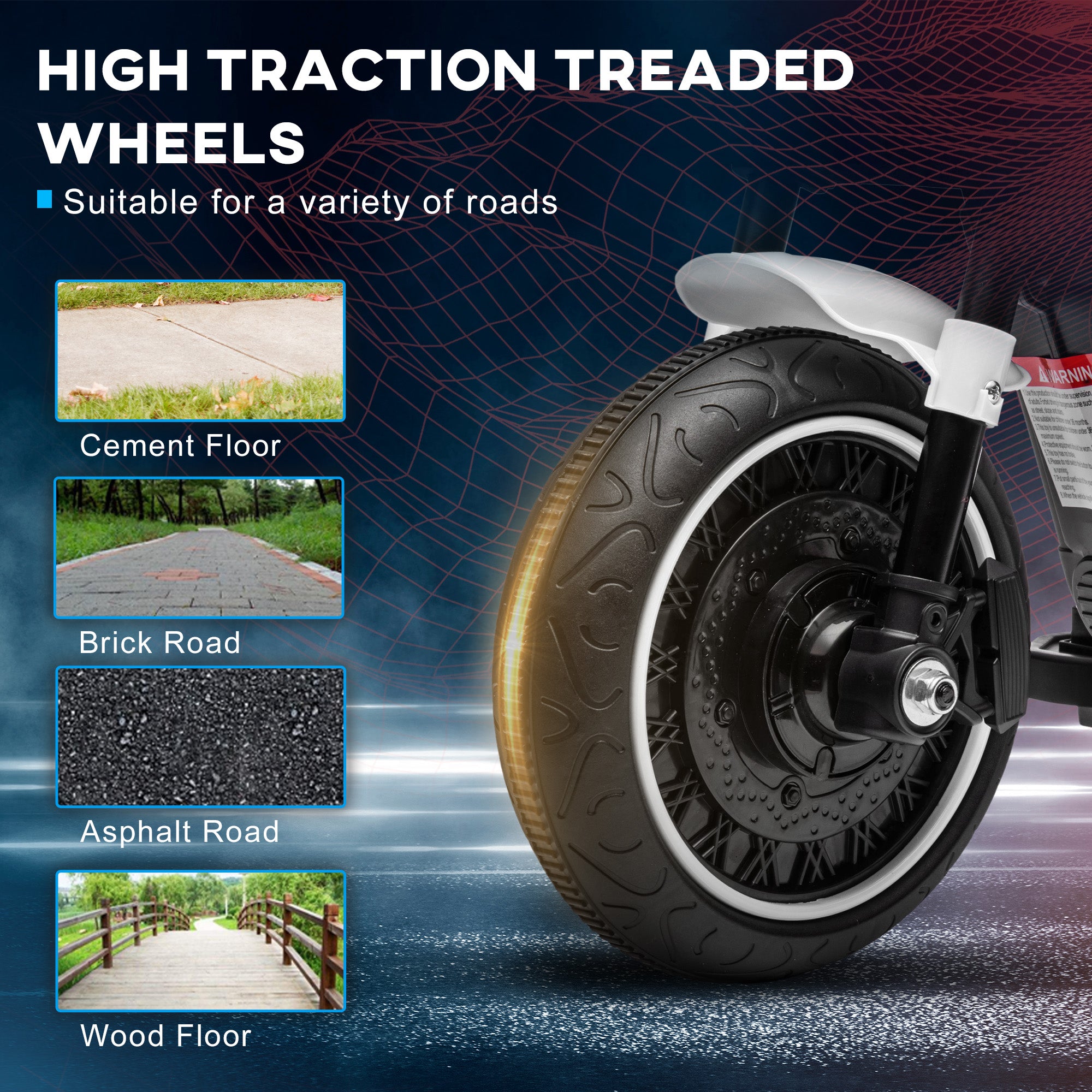 HOMCOM 6v Electric Motorbike with Training Wheels, One-Button Start - White - North Peak Garden Furniture