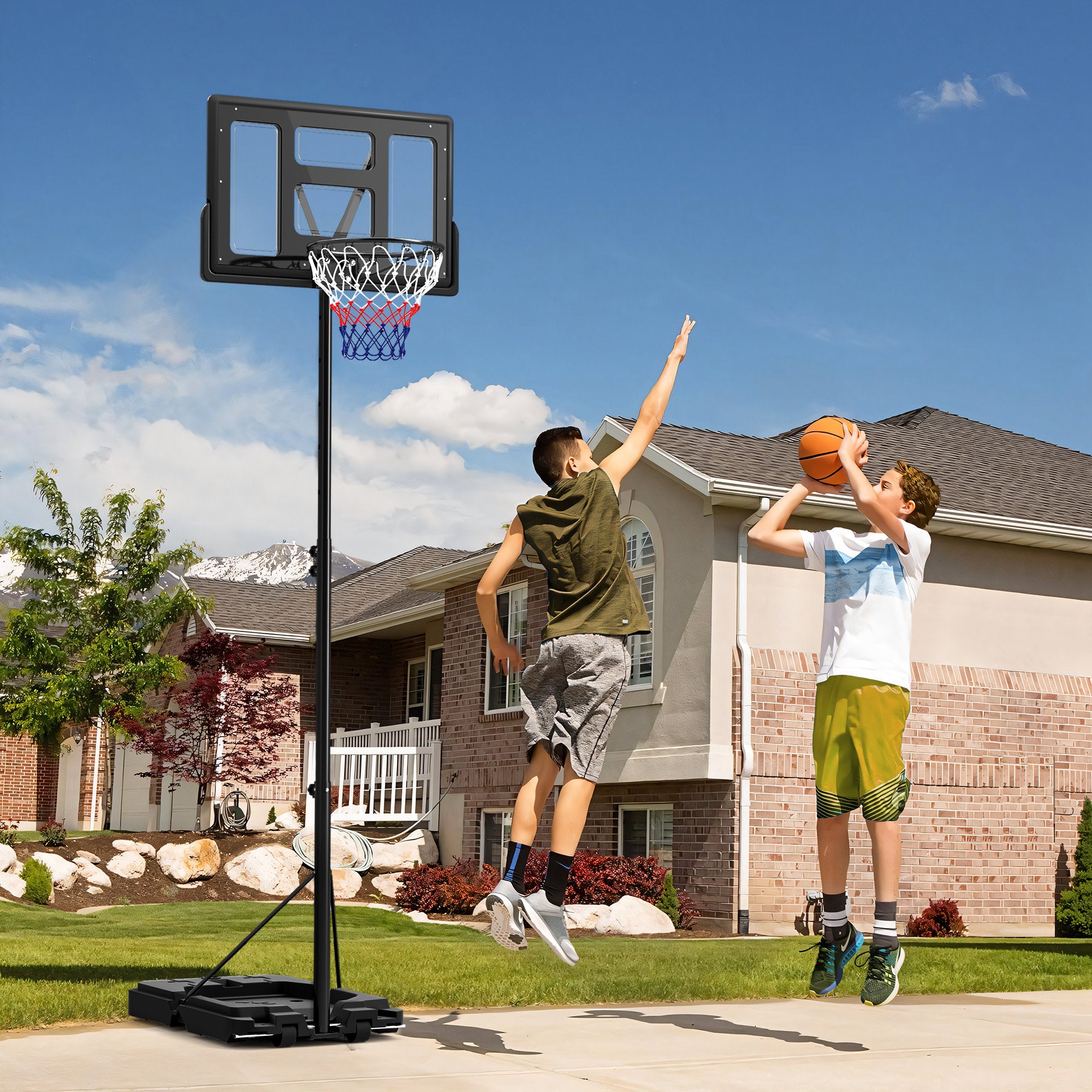 SPORTNOW Basketball Hoop Outdoor, Basketball Hoop and Stand with 10-Level Adjustable Height, Weighted Base, Portable on Wheels, 2.3-3.05m, for Teens, Juniors, Adults