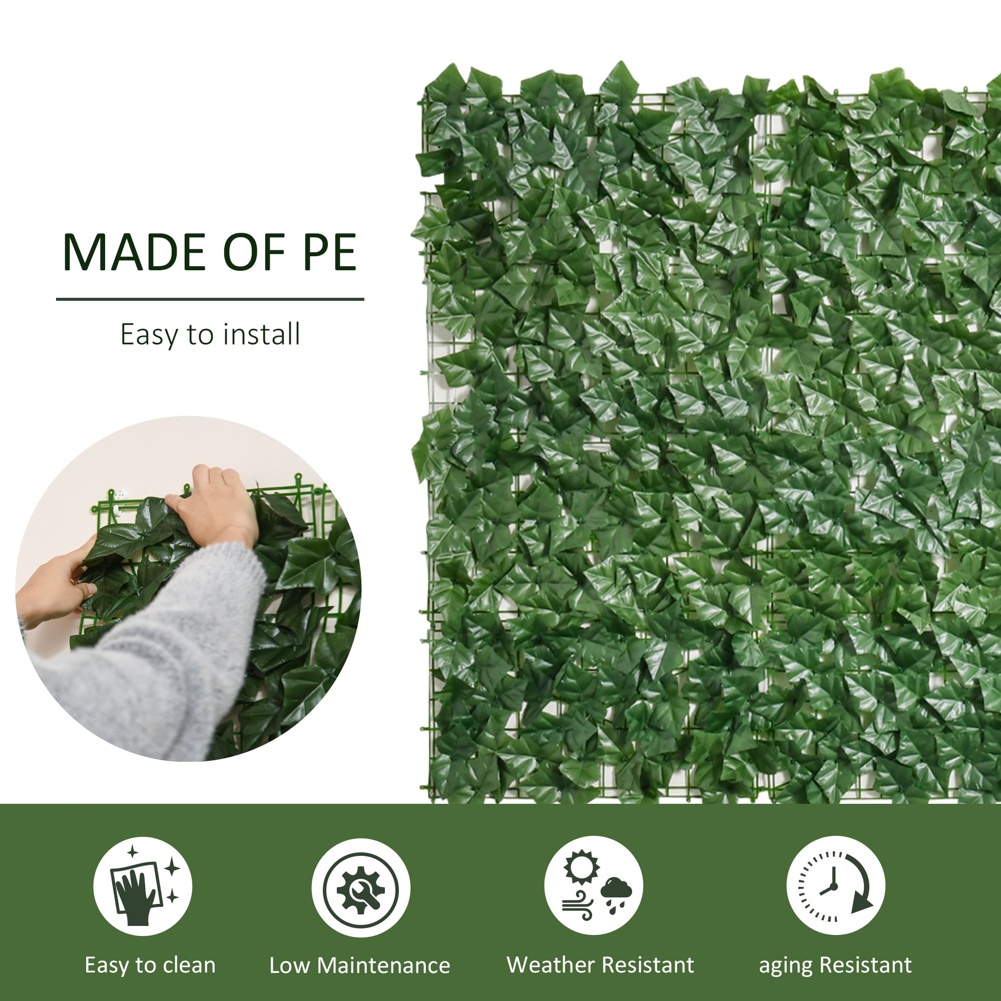 Outsunny 2-Piece Artificial Leaf Hedge Screen Privacy Fence Panel for Garden Outdoor Indoor Decor, Dark Green, 3M x 1M - North Peak Garden Furniture