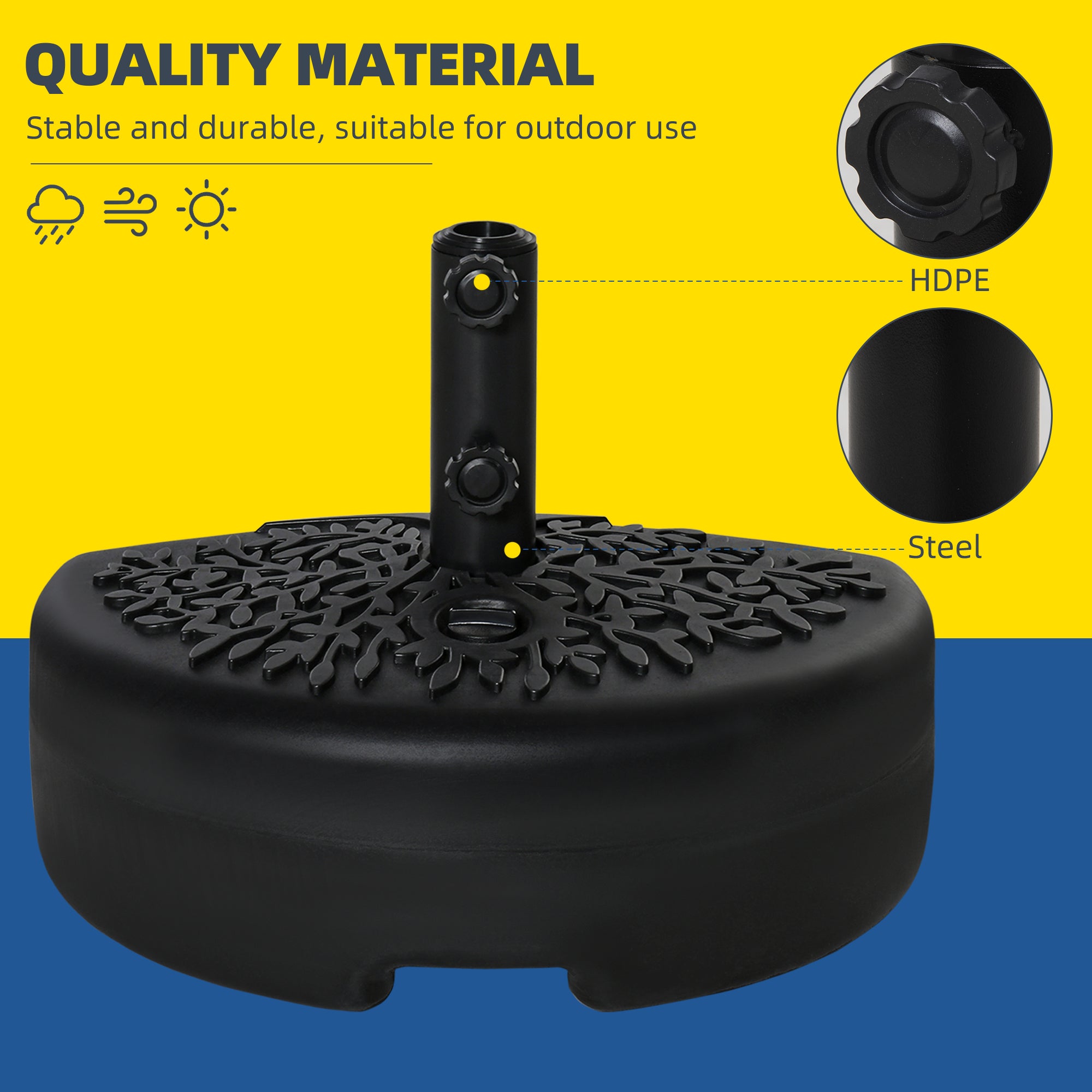 Outsunny Water/Sand Fillable Half Parasol Umbrella Base - Black - North Peak Garden Furniture