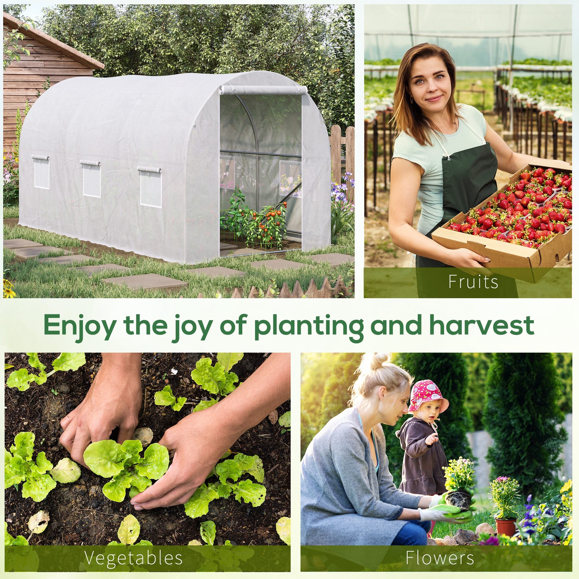 Outsunny 3.5 x 2 x 2 m Polytunnel Greenhouse, Walk-in Green House for Garden with Mesh Windows, Galvanised Steel Frame, White - North Peak Garden Furniture