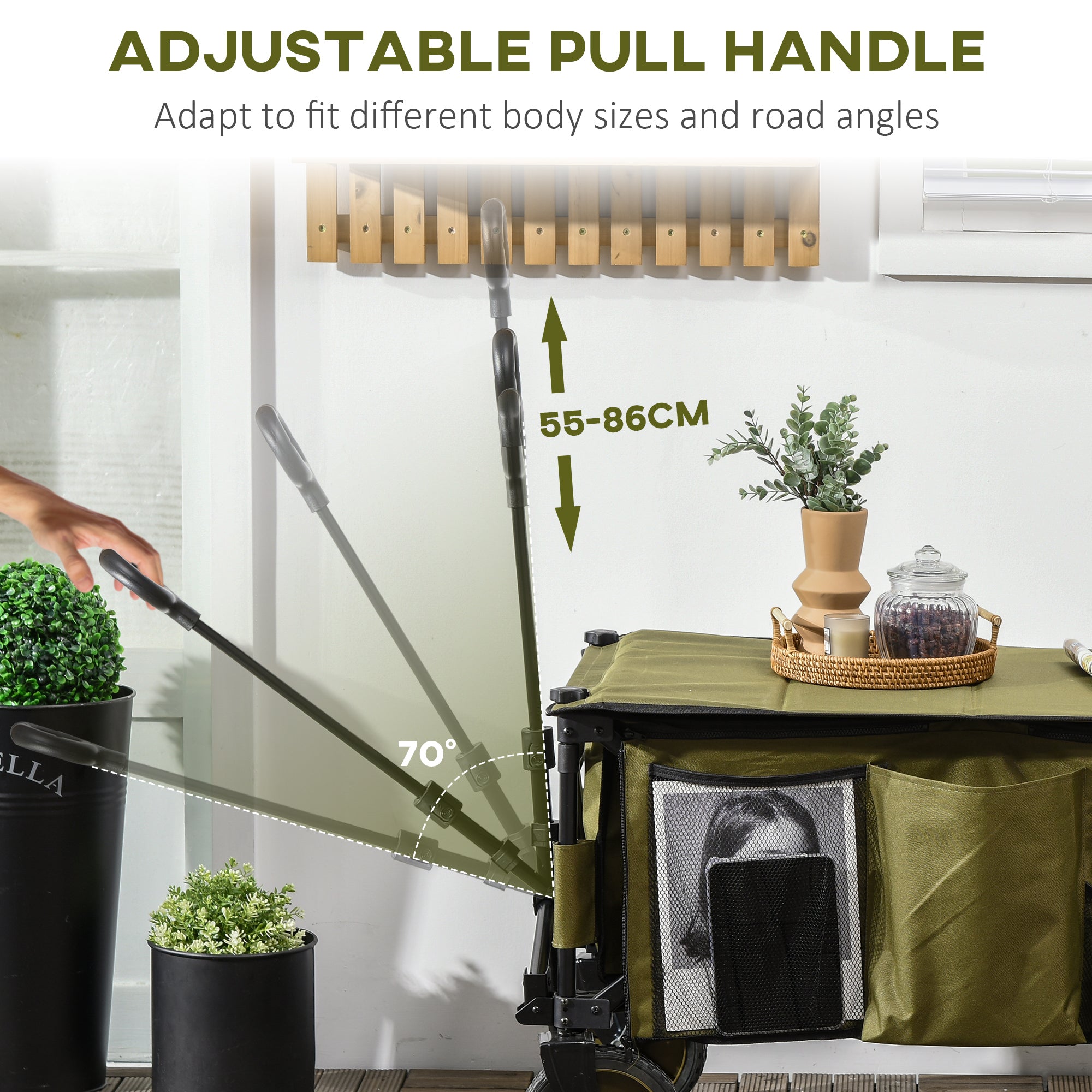 Outsunny Folding Garden Trolley, Cargo Trailer on Wheels, Collapsible Camping Trolley with Folding Board, Outdoor Utility Wagon with Steel Frame and Oxford Fabric, Green - North Peak Garden Furniture