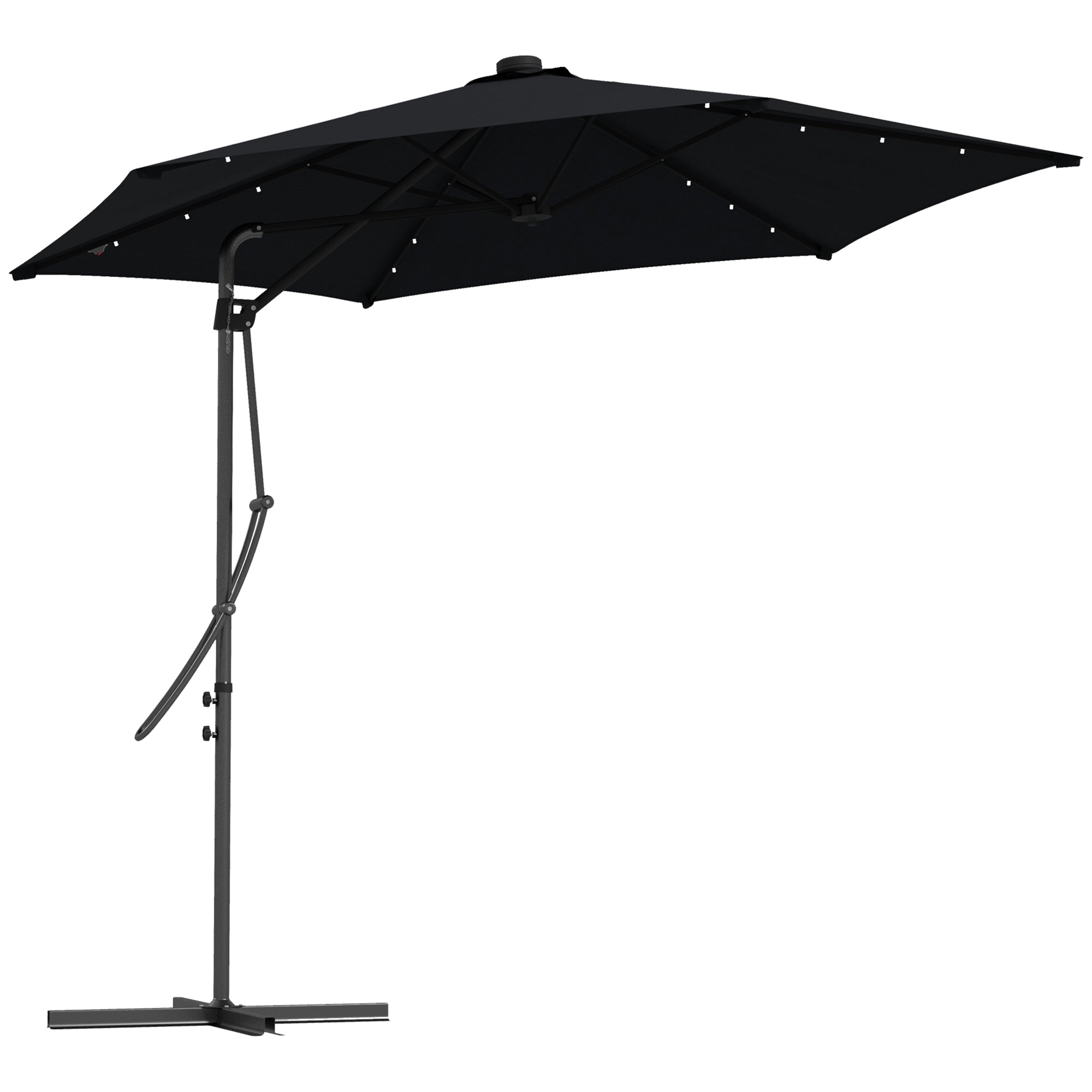 Outsunny 3(m) Garden Parasol Cantilever Umbrella with Solar LED, Cross Base and Waterproof Cover, Black - North Peak Garden Furniture