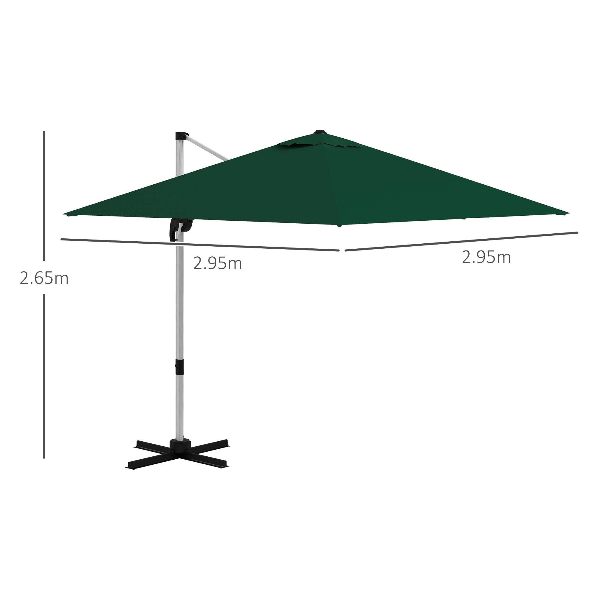 Outsunny Square Cantilever Garden Parasol, with Five-Position Canopy - Green - North Peak Garden Furniture