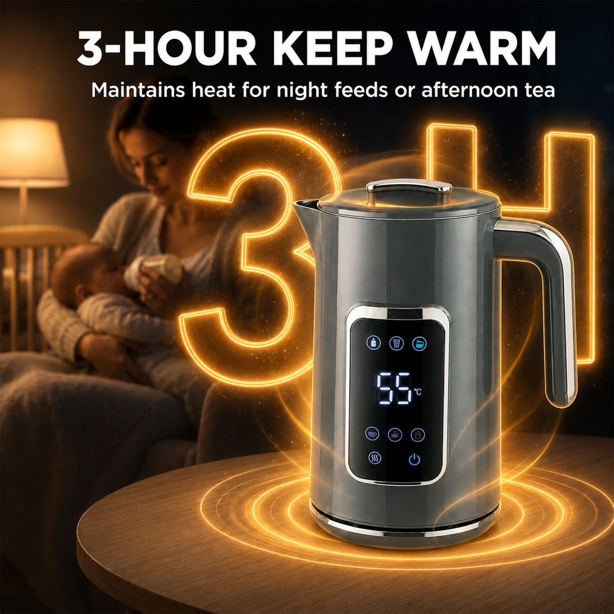 HOMCOM Electric Kettle, 1.7L Fast Boil 3000W Water Kettle with LED Display, Adjustable Temperature, Keep Warm Function, Grey