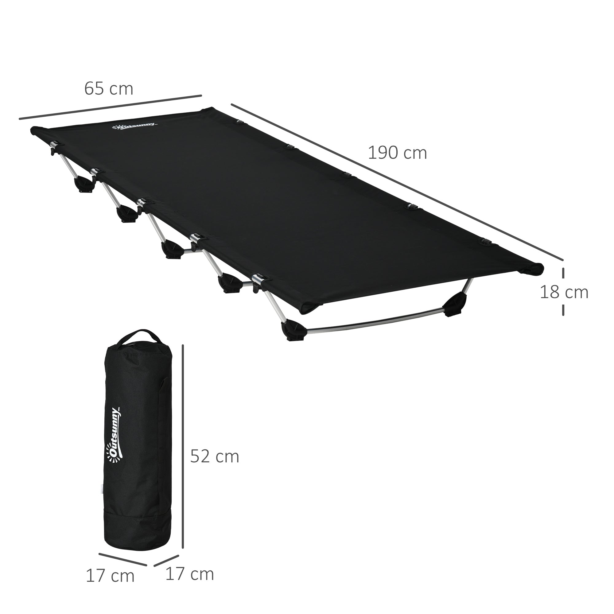 Outsunny Lightweight Camping Bed, Aluminium Portable Camp Cot Sleeping Bed w/ Strong Support 150kg and Carry Bag for Adults Outdoor Overnighter Camping, Hiking, Travel, RV - North Peak Garden Furniture