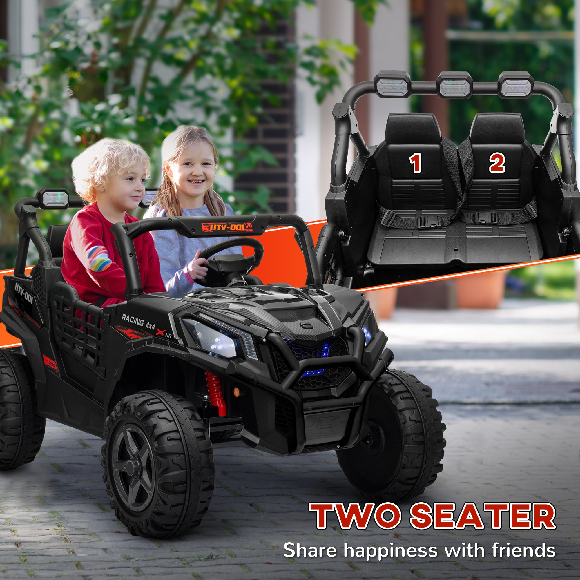 AIYAPLAY 24V 2 Seater Kids Electric Car with Remote Control, Suspension System,  Slow Start, 3 Speeds, for 3-8 Years, Black