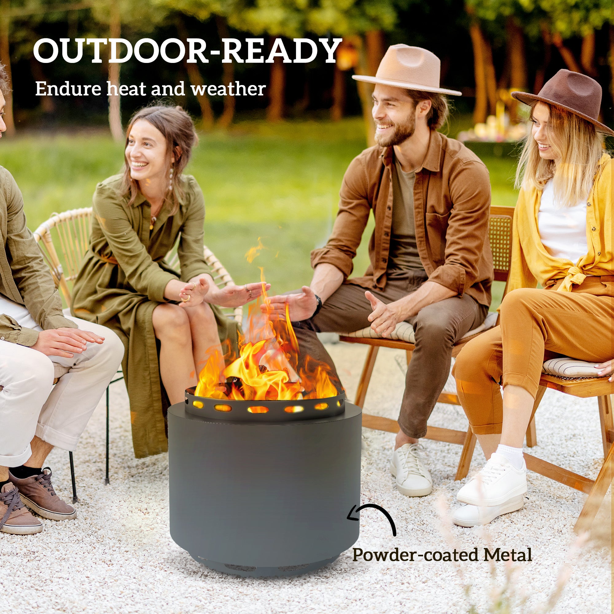 Outsunny Smokeless Fire Pit, 48.5cm Portable Wood Burning Firepit with Poker for Garden Camping Bonfire Party, Metal, Dark Grey - North Peak Garden Furniture