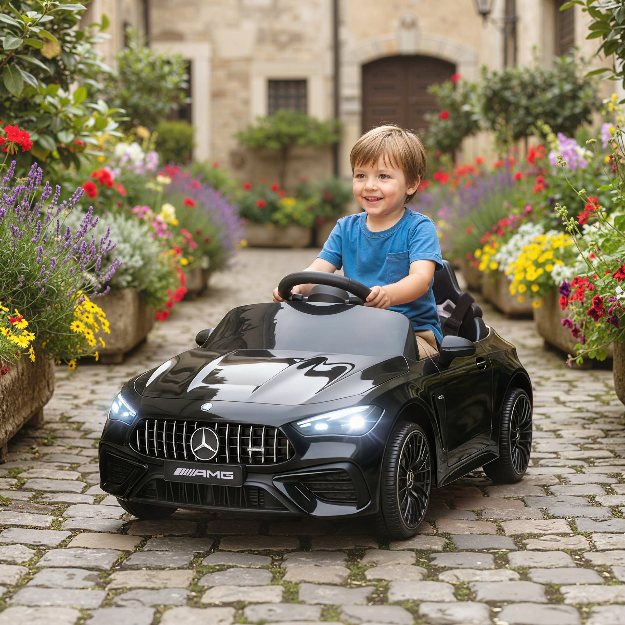 AIYAPLAY Licensed Mercedes AMG Kids Electric Car, 12V Ride On Car with Dual Motors, Remote Control for 3-6 Years, Black