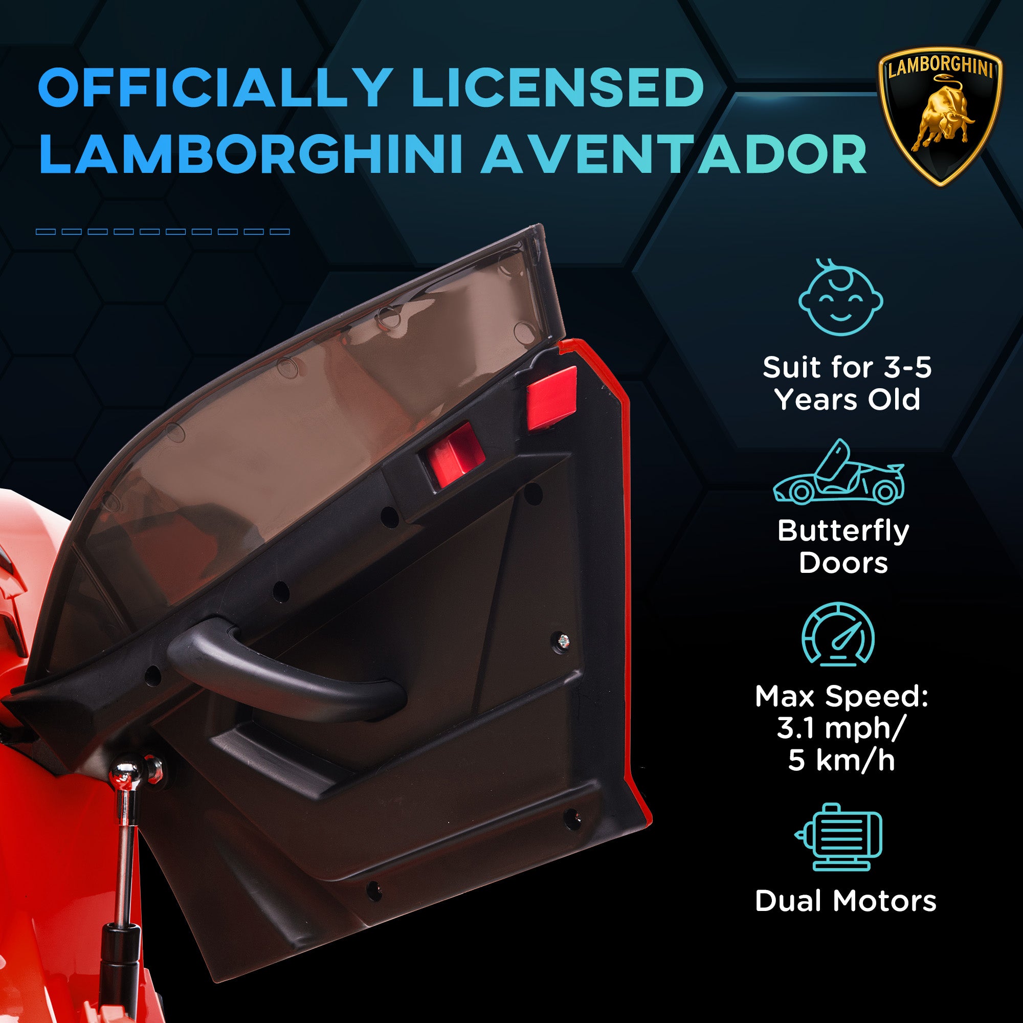 HOMCOM Lamborghini Licensed 12V kids Electric Car w/ Butterfly Doors, Remote, Music, Horn, Suspension - Red - North Peak Garden Furniture