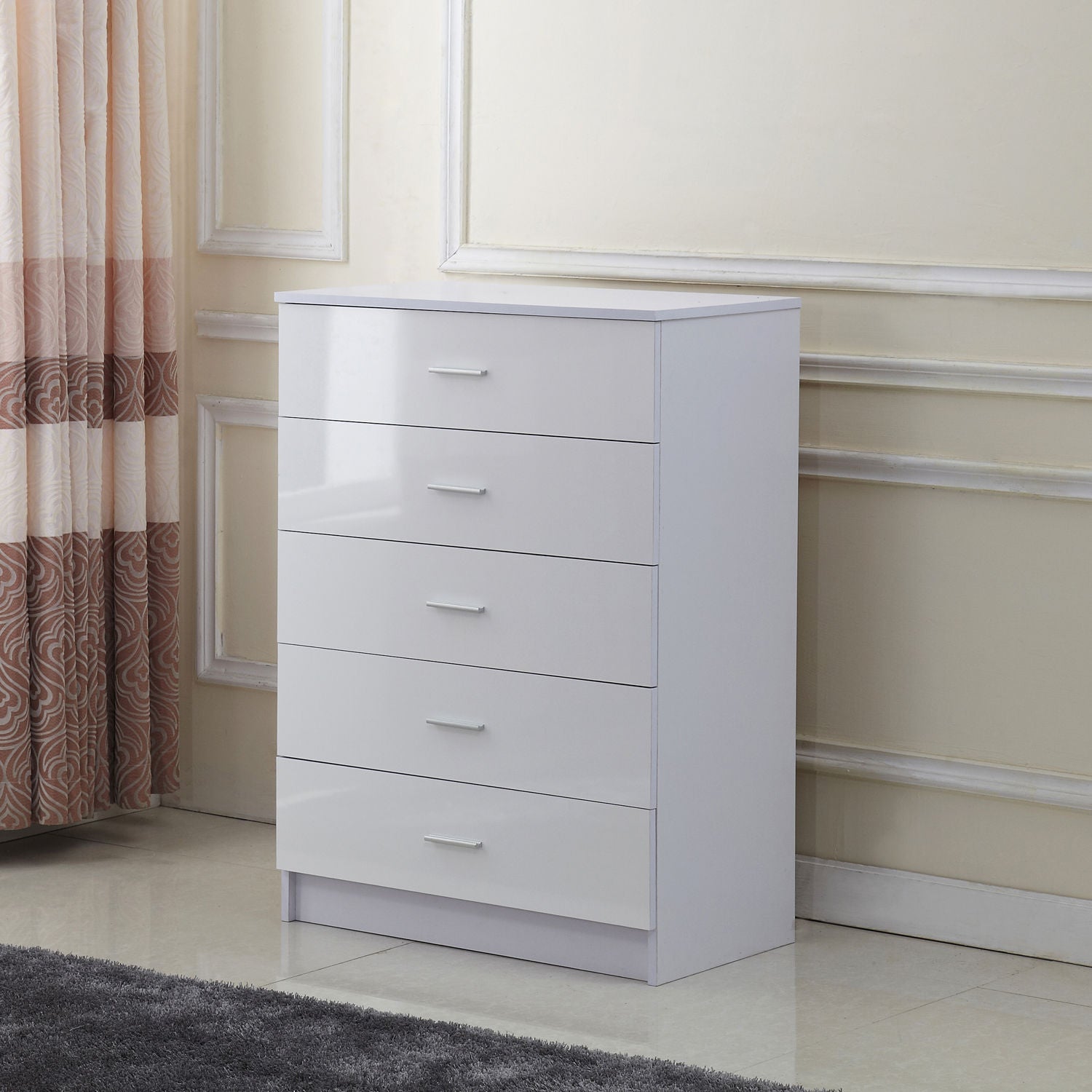 HOMCOM High Gloss 3 Piece Trio Bedroom Furniture Set Wardrobe + Chest Of Drawer + Bedside White - North Peak Garden Furniture