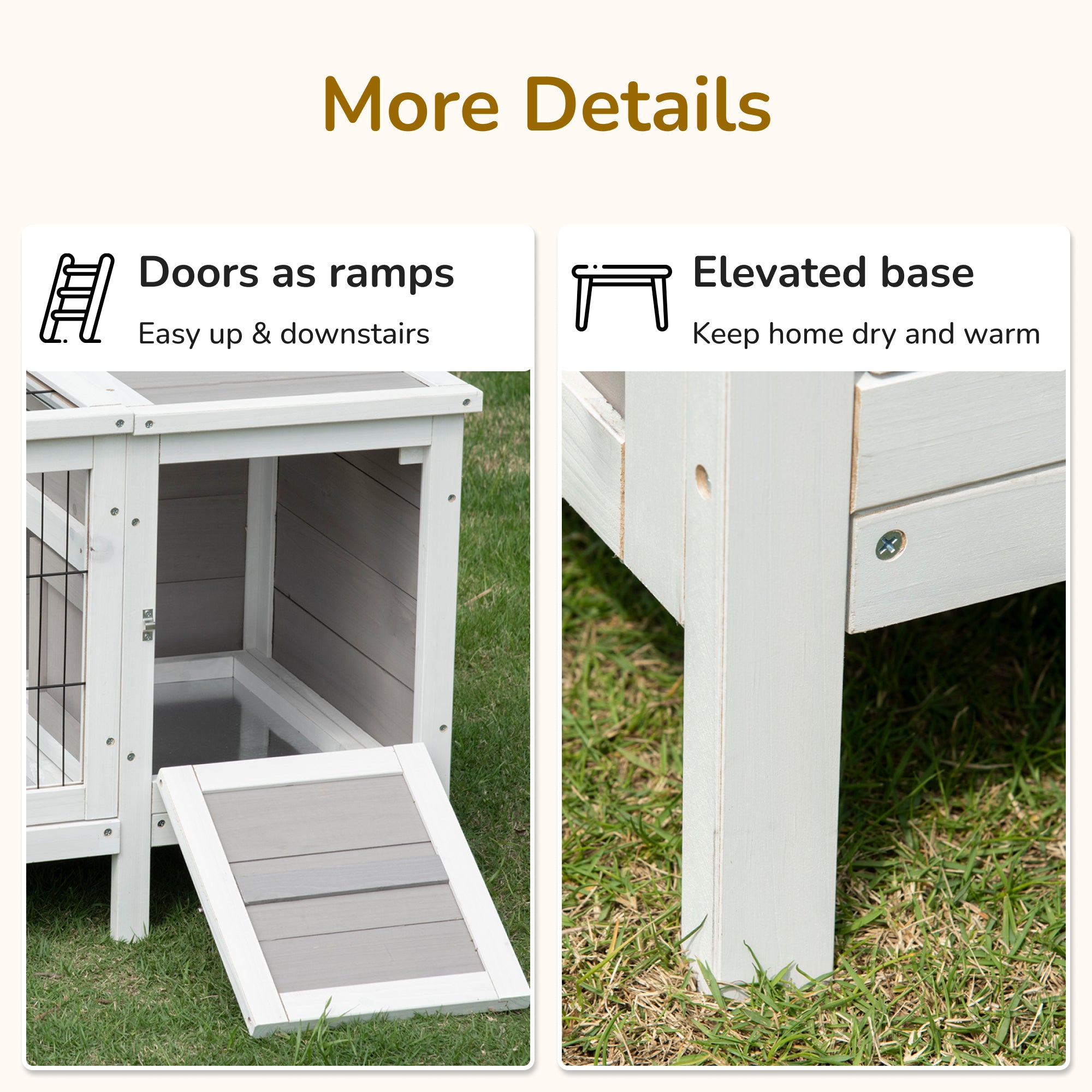 PawHut Rabbit Hutch and Run, with Removable Tray - Grey