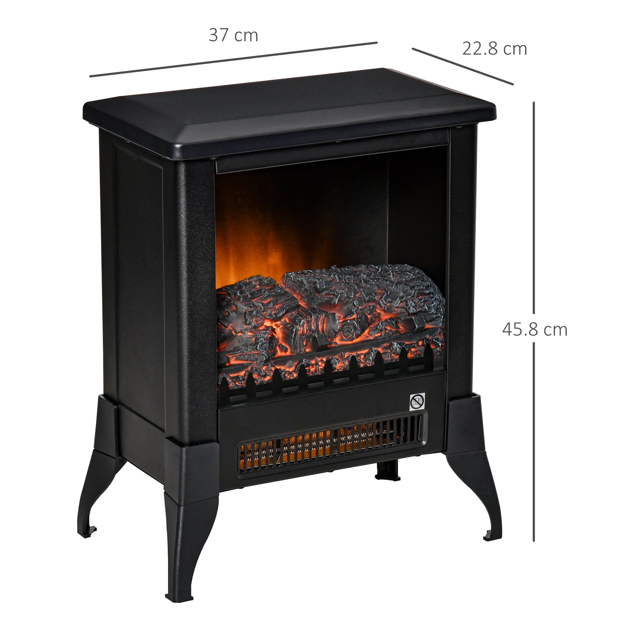 HOMCOM Electric Fireplace Stove, Free standing Fireplace Heater with Realistic Flame Effect, Adjustable Temperature and Overheat Protection, Black